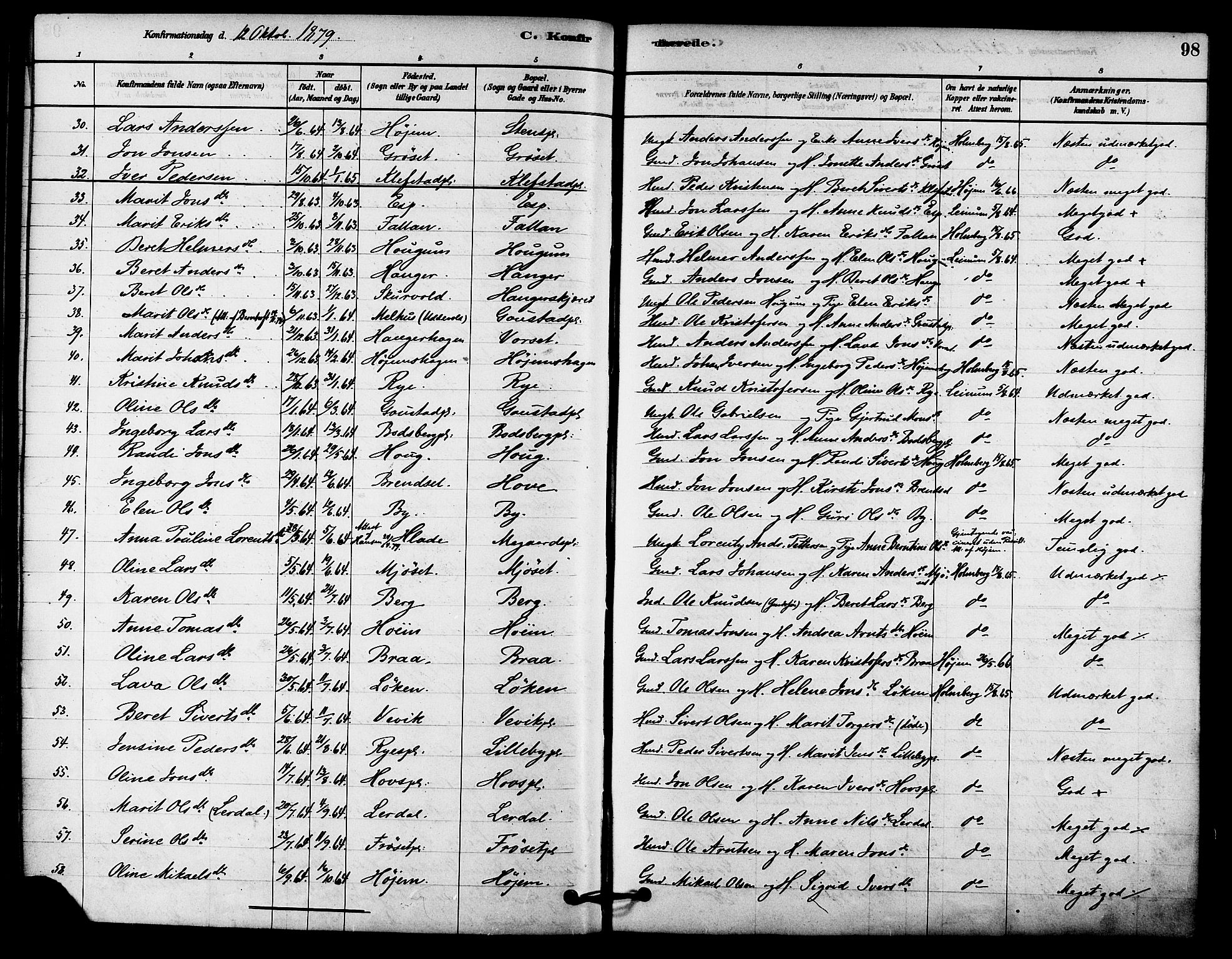 Ministerialprotokoller, klokkerbøker og fødselsregistre - Sør-Trøndelag, AV/SAT-A-1456/612/L0378: Ministerialbok nr. 612A10, 1878-1897, s. 98