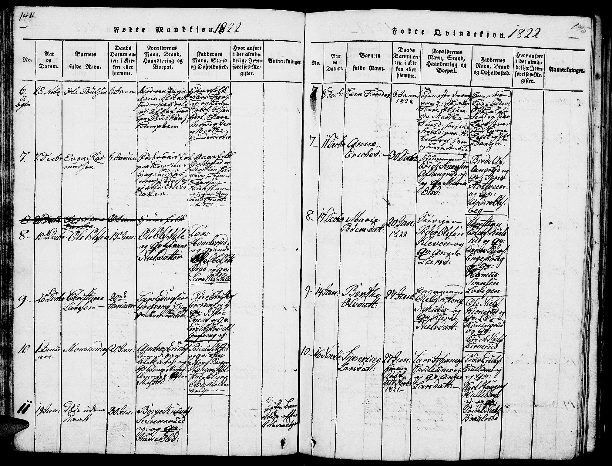 Nes prestekontor, Hedmark, SAH/PREST-020/L/La/L0003: Klokkerbok nr. 3, 1814-1831, s. 144-145