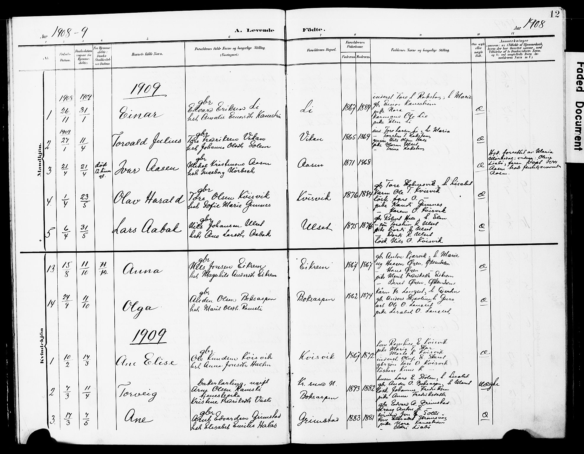 Ministerialprotokoller, klokkerbøker og fødselsregistre - Møre og Romsdal, AV/SAT-A-1454/587/L1001: Klokkerbok nr. 587C01, 1906-1927, s. 12