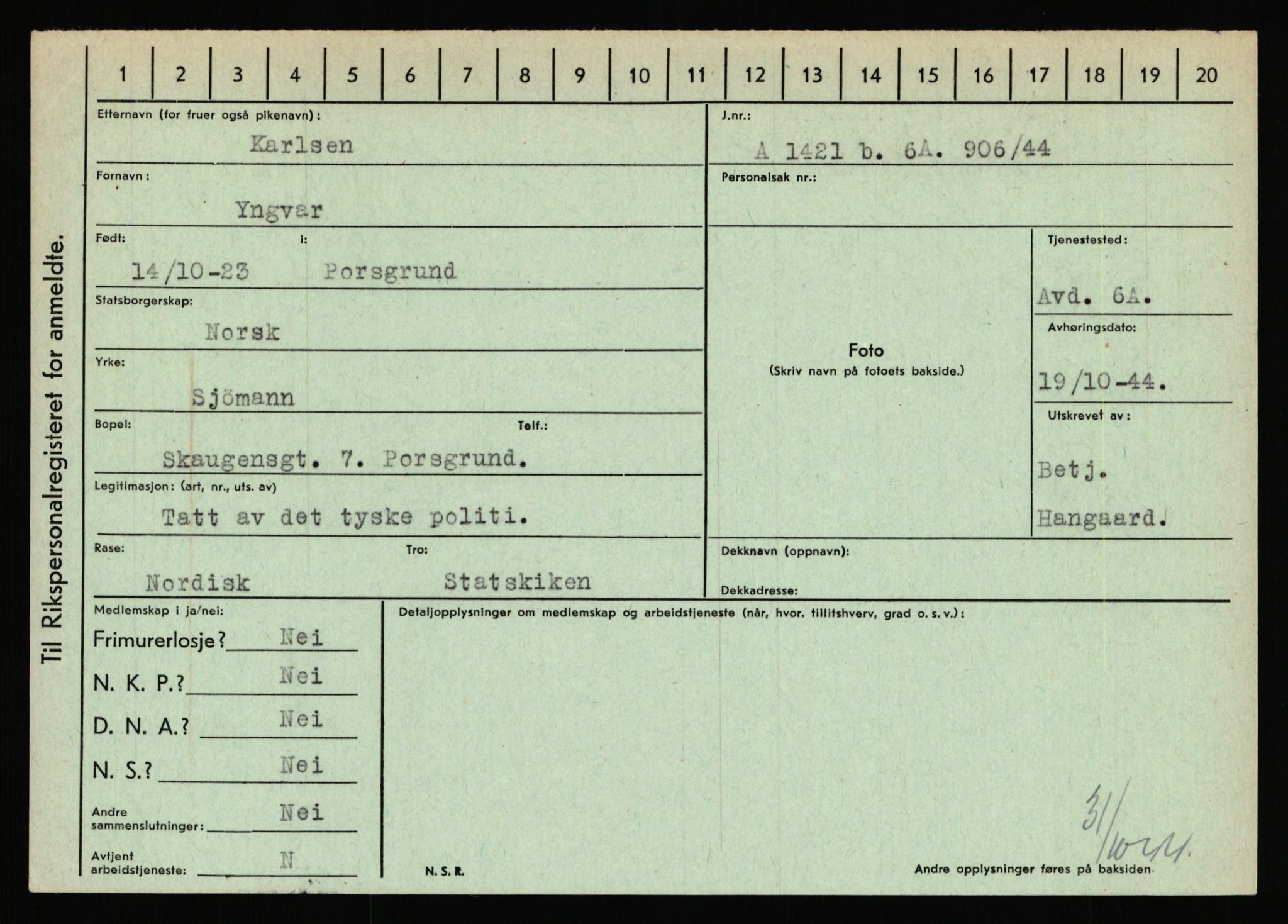 Statspolitiet - Hovedkontoret / Osloavdelingen, AV/RA-S-1329/C/Ca/L0008: Johan(nes)sen - Knoph, 1943-1945, s. 3768