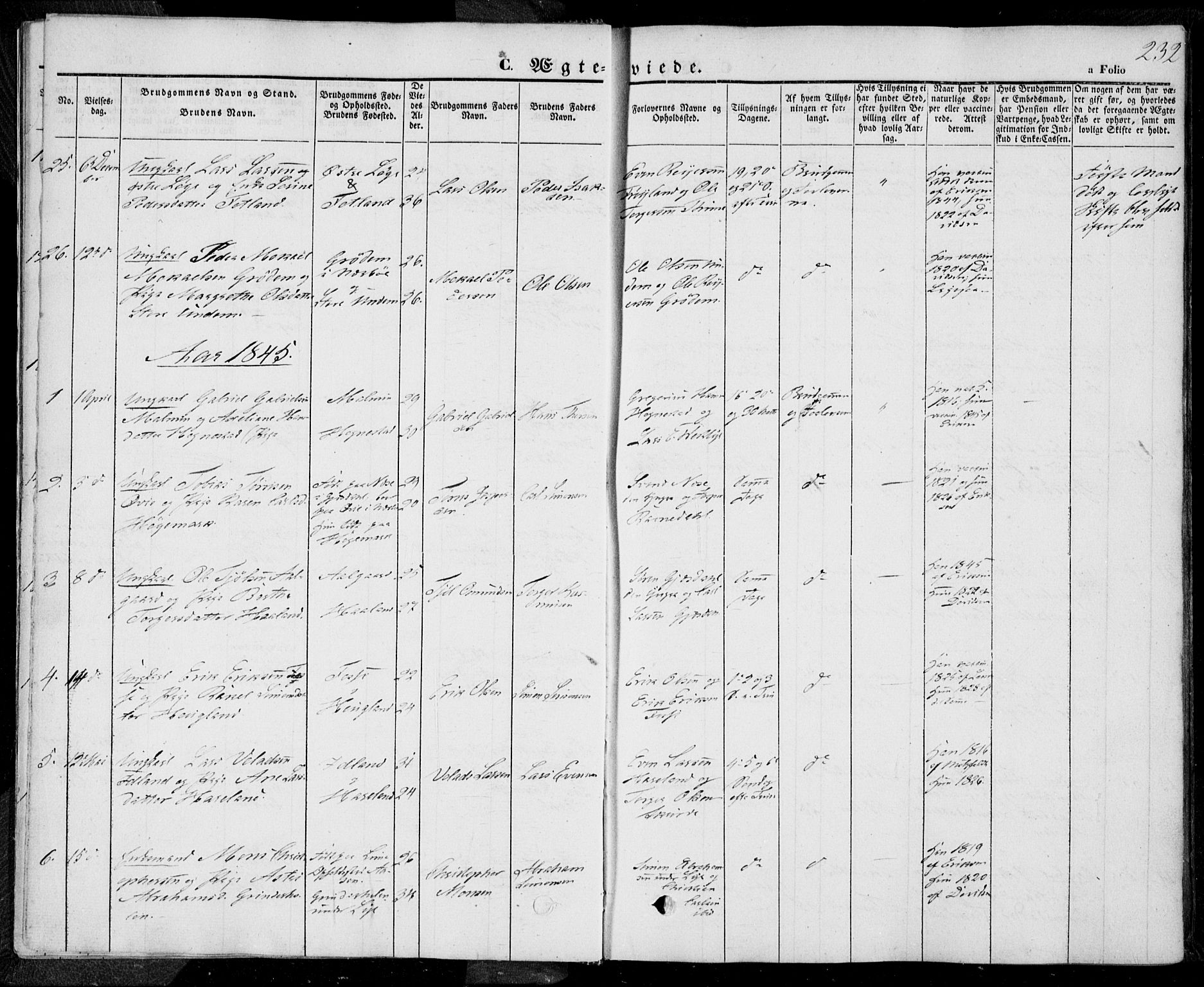 Lye sokneprestkontor, AV/SAST-A-101794/001/30BA/L0006: Ministerialbok nr. A 5.2, 1842-1855, s. 232