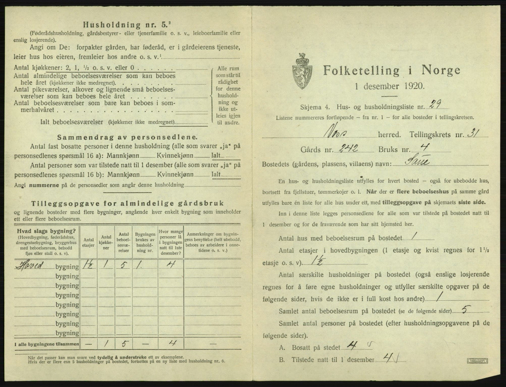 SAB, Folketelling 1920 for 1235 Voss herred, 1920, s. 2743