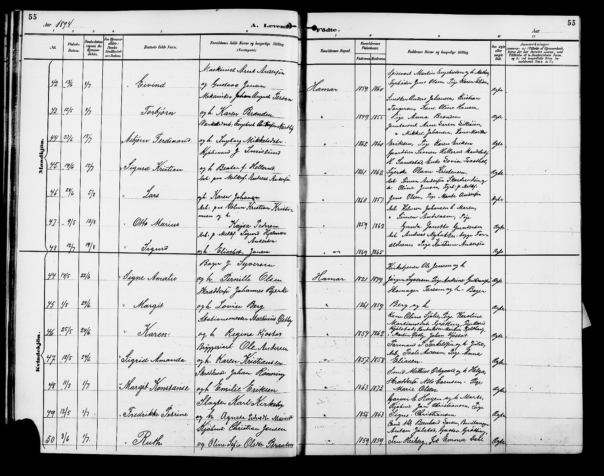 Vang prestekontor, Hedmark, AV/SAH-PREST-008/H/Ha/Hab/L0013: Klokkerbok nr. 13, 1890-1899, s. 55