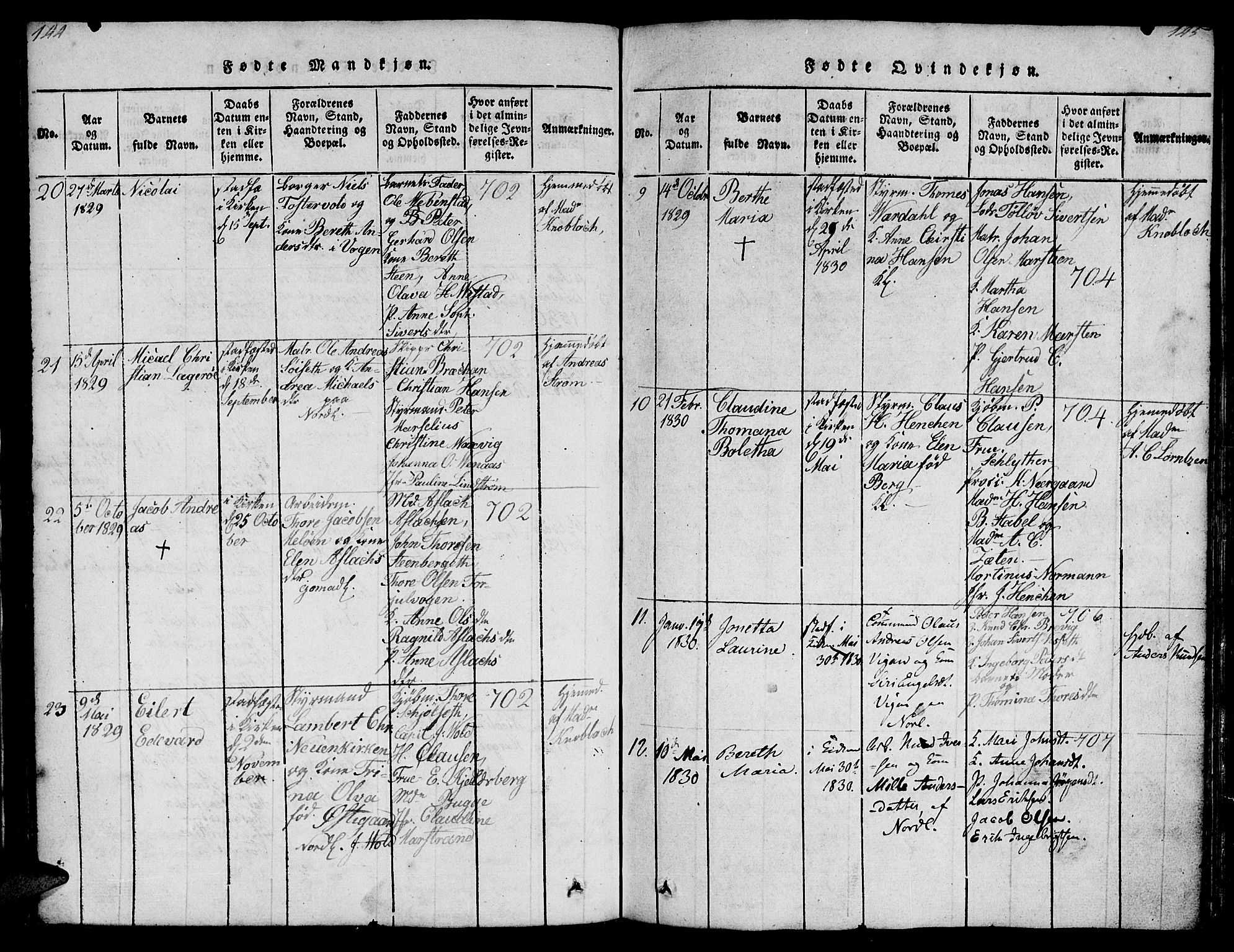 Ministerialprotokoller, klokkerbøker og fødselsregistre - Møre og Romsdal, AV/SAT-A-1454/572/L0856: Klokkerbok nr. 572C01, 1819-1832, s. 144-145