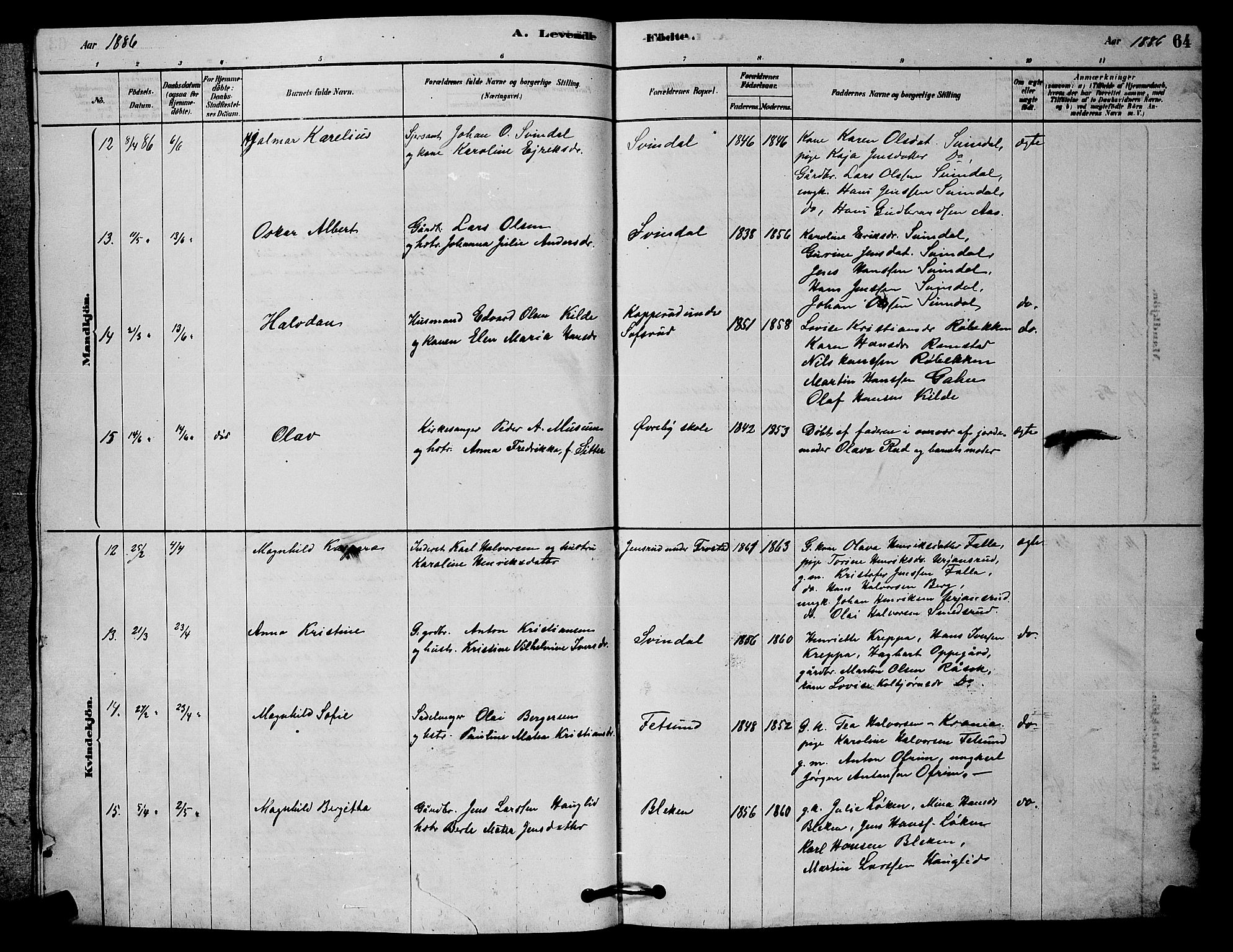 Fet prestekontor Kirkebøker, AV/SAO-A-10370a/G/Ga/L0006: Klokkerbok nr. I 6, 1878-1891, s. 64