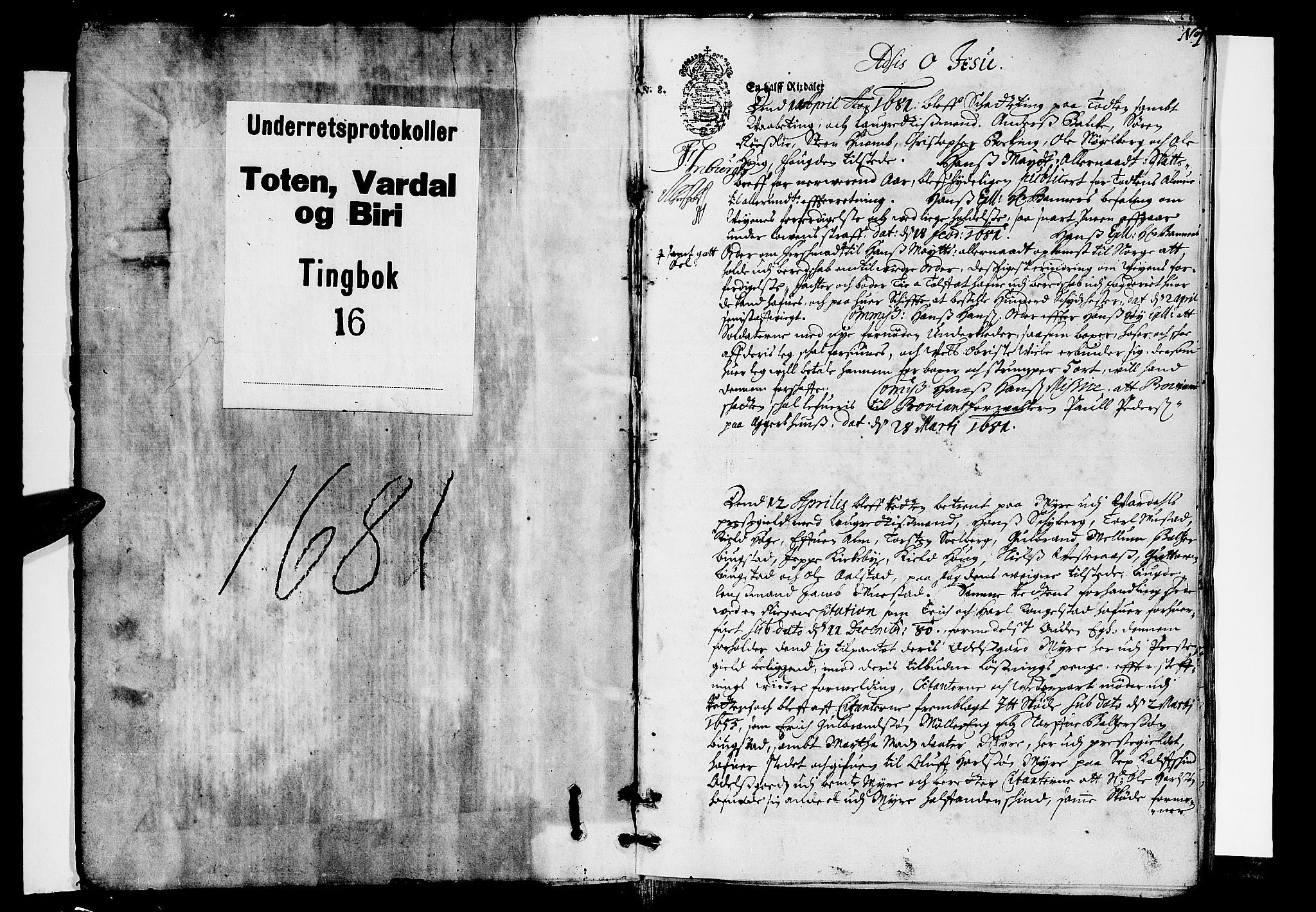 Toten tingrett, SAH/TING-006/G/Gb/Gba/L0016: Tingbok, 1681-1682, s. 0b-1a
