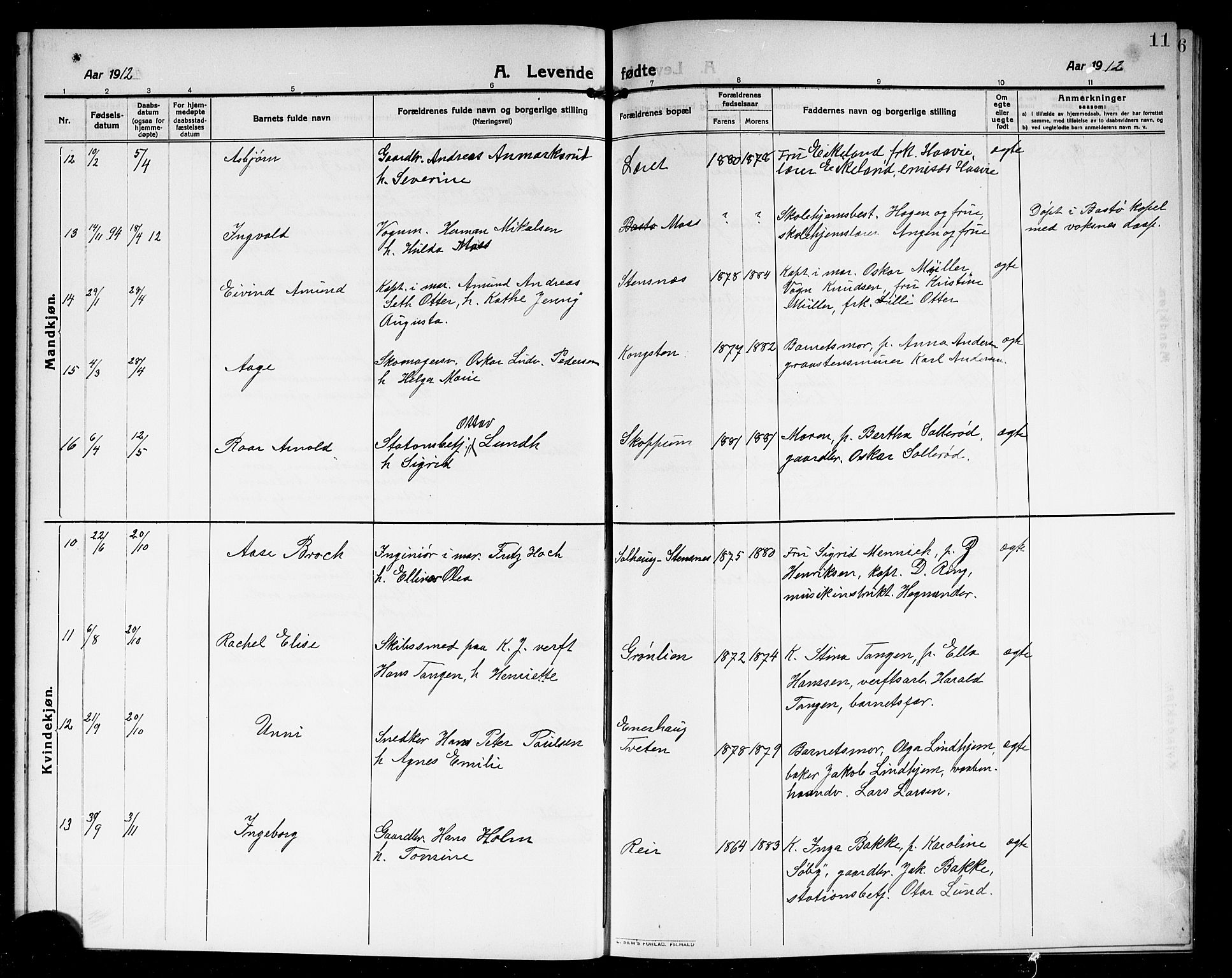 Borre kirkebøker, AV/SAKO-A-338/G/Ga/L0006: Klokkerbok nr. I 6, 1911-1919, s. 11