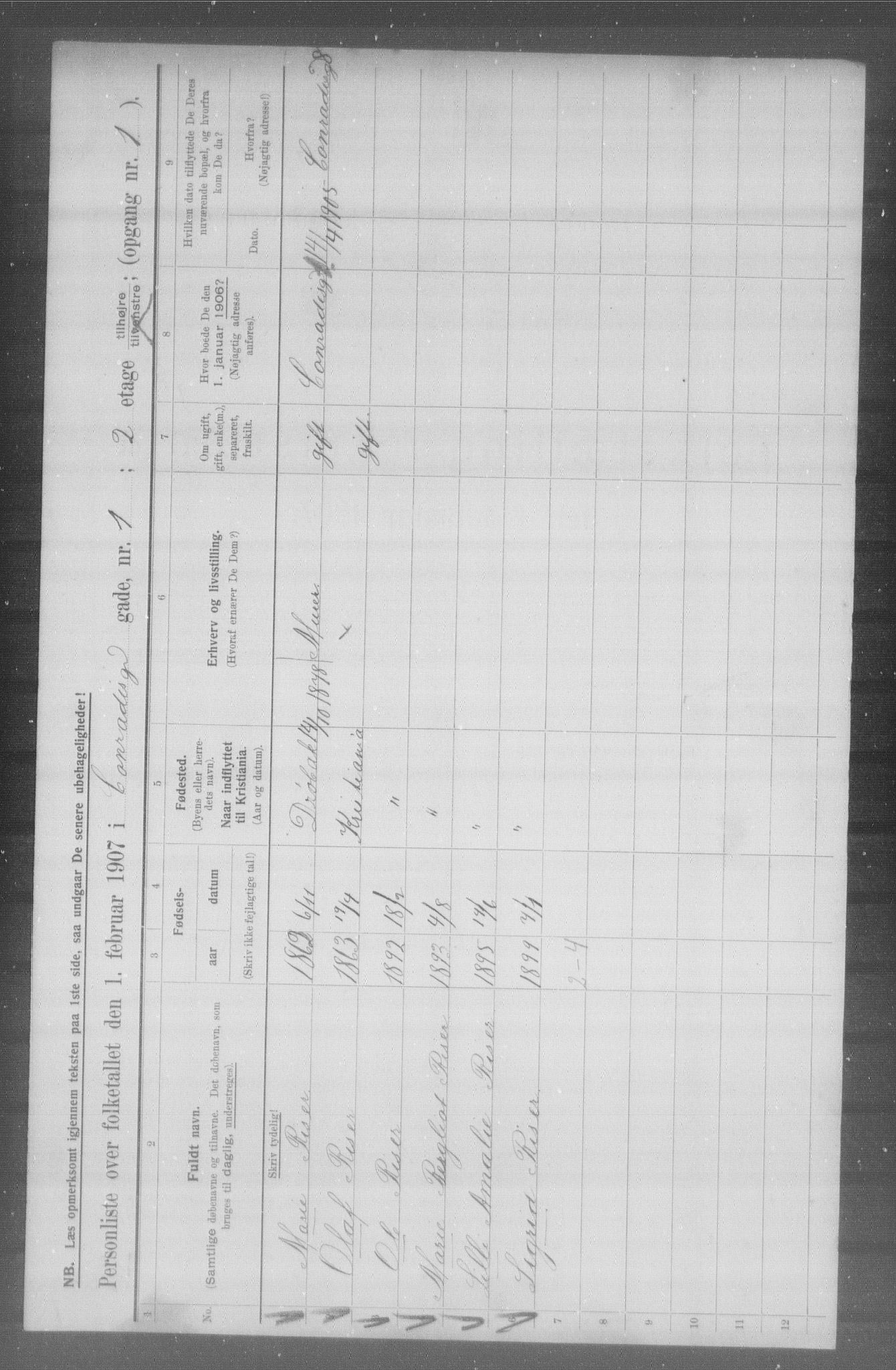 OBA, Kommunal folketelling 1.2.1907 for Kristiania kjøpstad, 1907, s. 6761