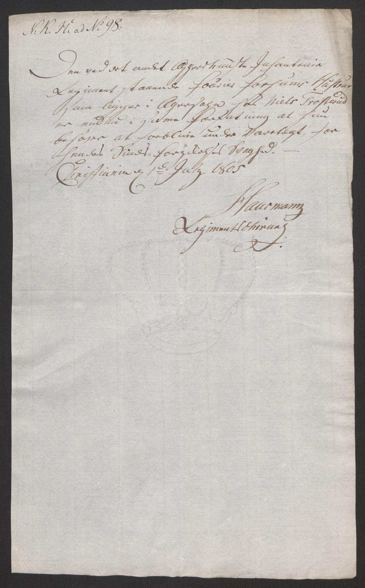 Forsvaret, Den norske kvesthuskasse/krigshospitalkasse, AV/RA-RAFA-1887/F/Fa/L0017: Innkomne brev:, 1782-1807, s. 772