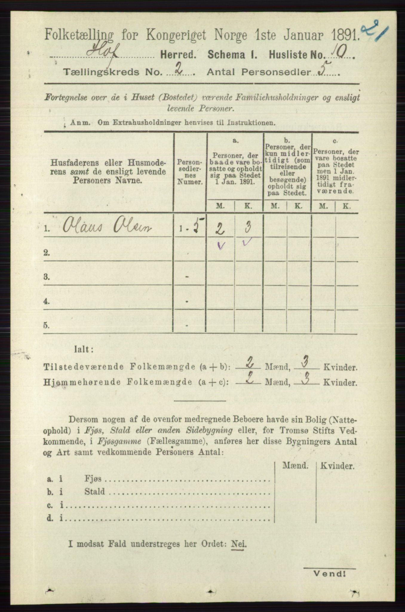 RA, Folketelling 1891 for 0714 Hof herred, 1891, s. 407