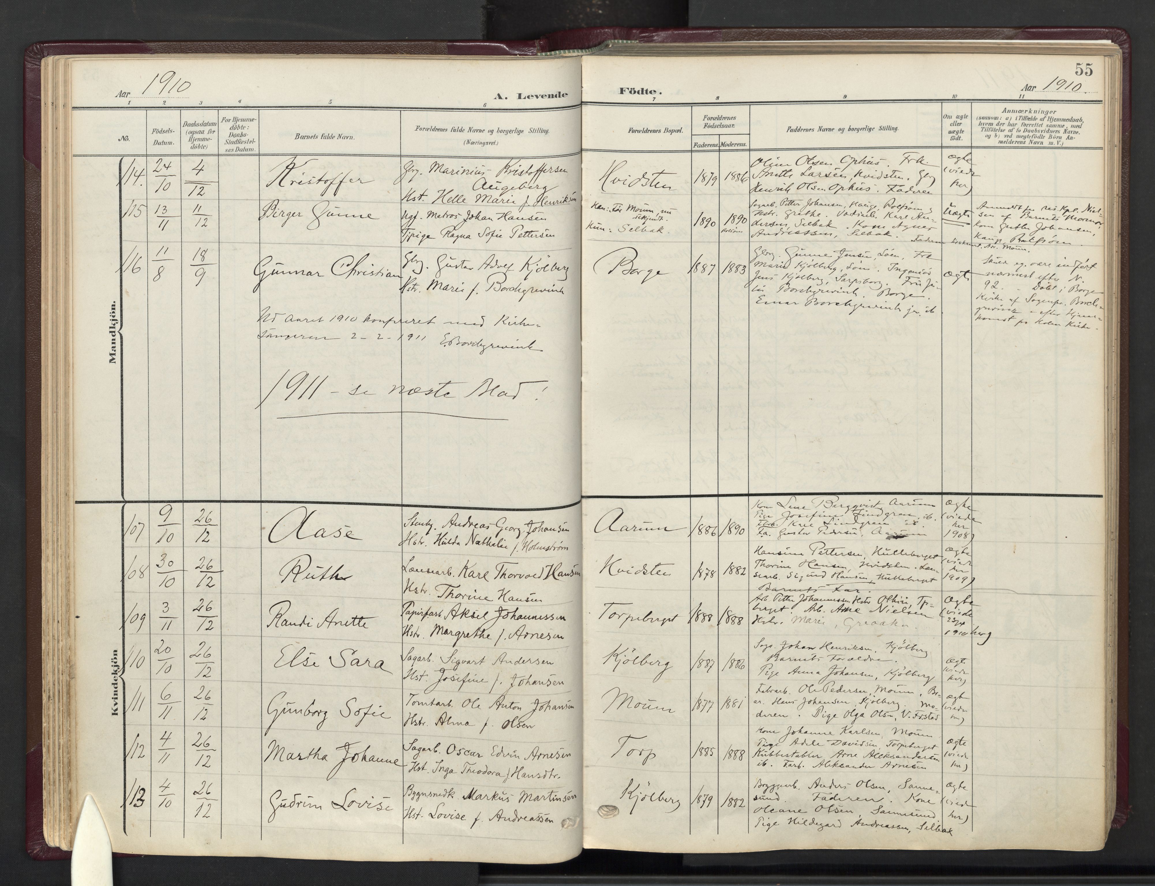 Borge prestekontor Kirkebøker, AV/SAO-A-10903/F/Fa/L0010: Ministerialbok nr. I 10, 1907-1925, s. 55