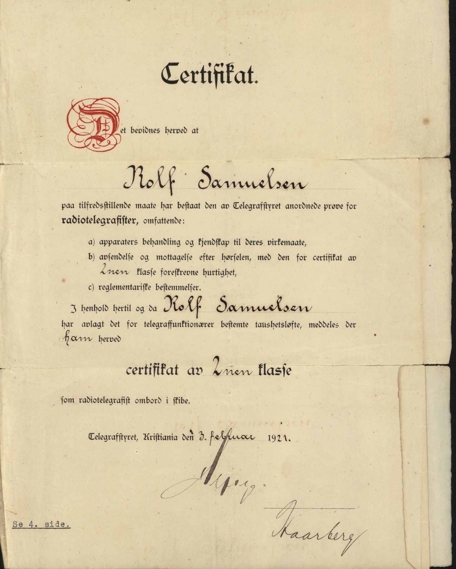 Samuelsen, Nils August. Kaptein, VEMU/ARS-A-1323/P/L0001: Personlige papirer, 1919-1959