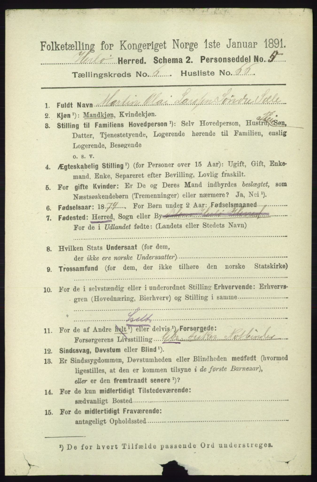 RA, Folketelling 1891 for 1258 Herdla herred, 1891, s. 3054