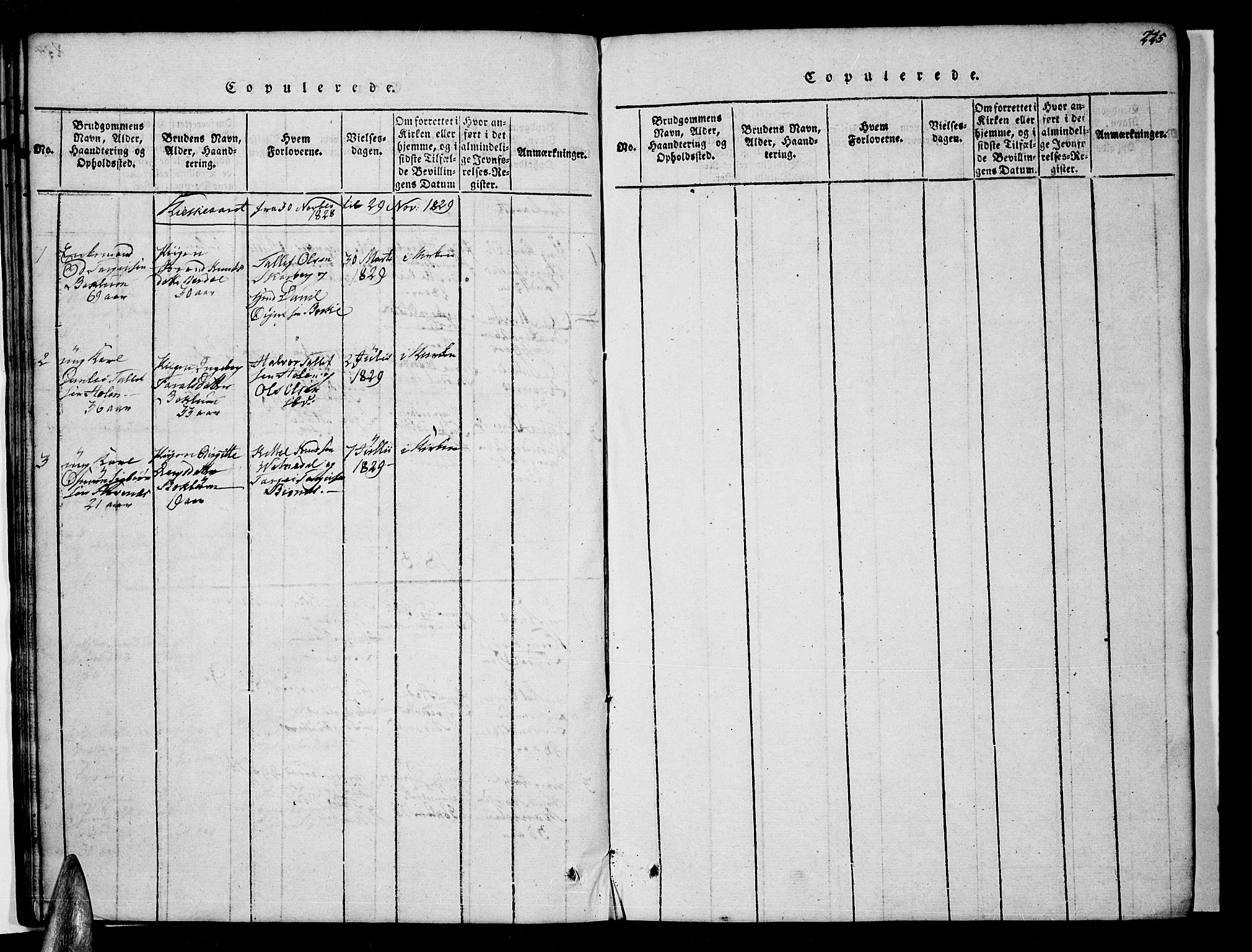 Valle sokneprestkontor, SAK/1111-0044/F/Fb/Fbc/L0001: Klokkerbok nr. B 1 /3, 1816-1829, s. 225