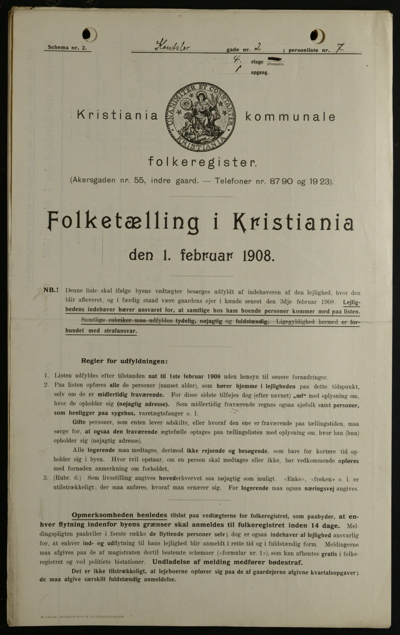 OBA, Kommunal folketelling 1.2.1908 for Kristiania kjøpstad, 1908, s. 42956