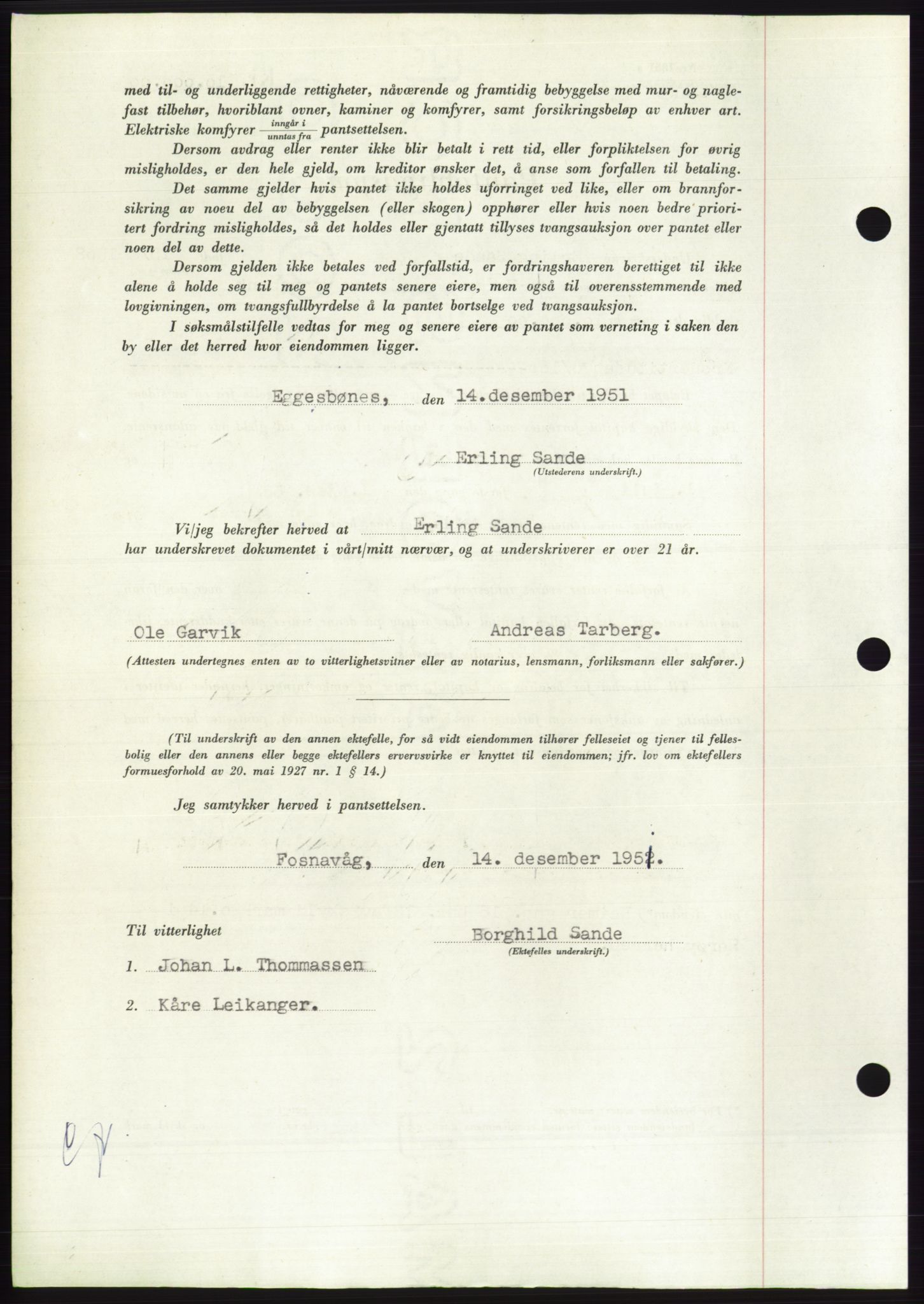 Søre Sunnmøre sorenskriveri, AV/SAT-A-4122/1/2/2C/L0121: Pantebok nr. 9B, 1951-1952, Dagboknr: 1504/1952