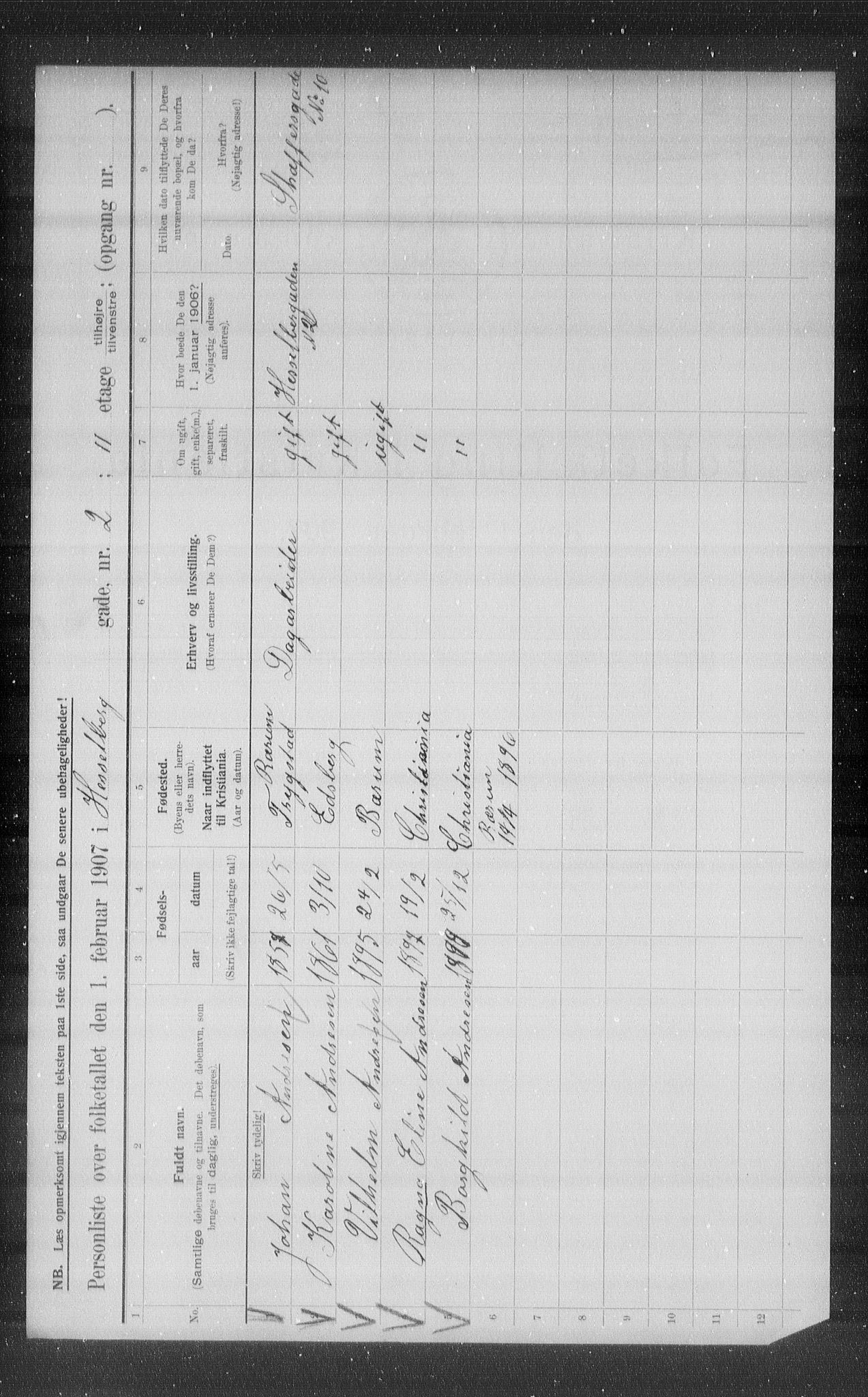 OBA, Kommunal folketelling 1.2.1907 for Kristiania kjøpstad, 1907, s. 20494