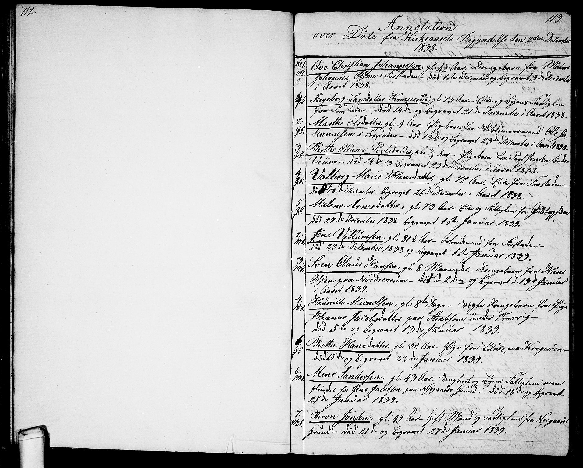 Glemmen prestekontor Kirkebøker, SAO/A-10908/G/Ga/L0002: Klokkerbok nr. 2, 1838-1851, s. 112-113