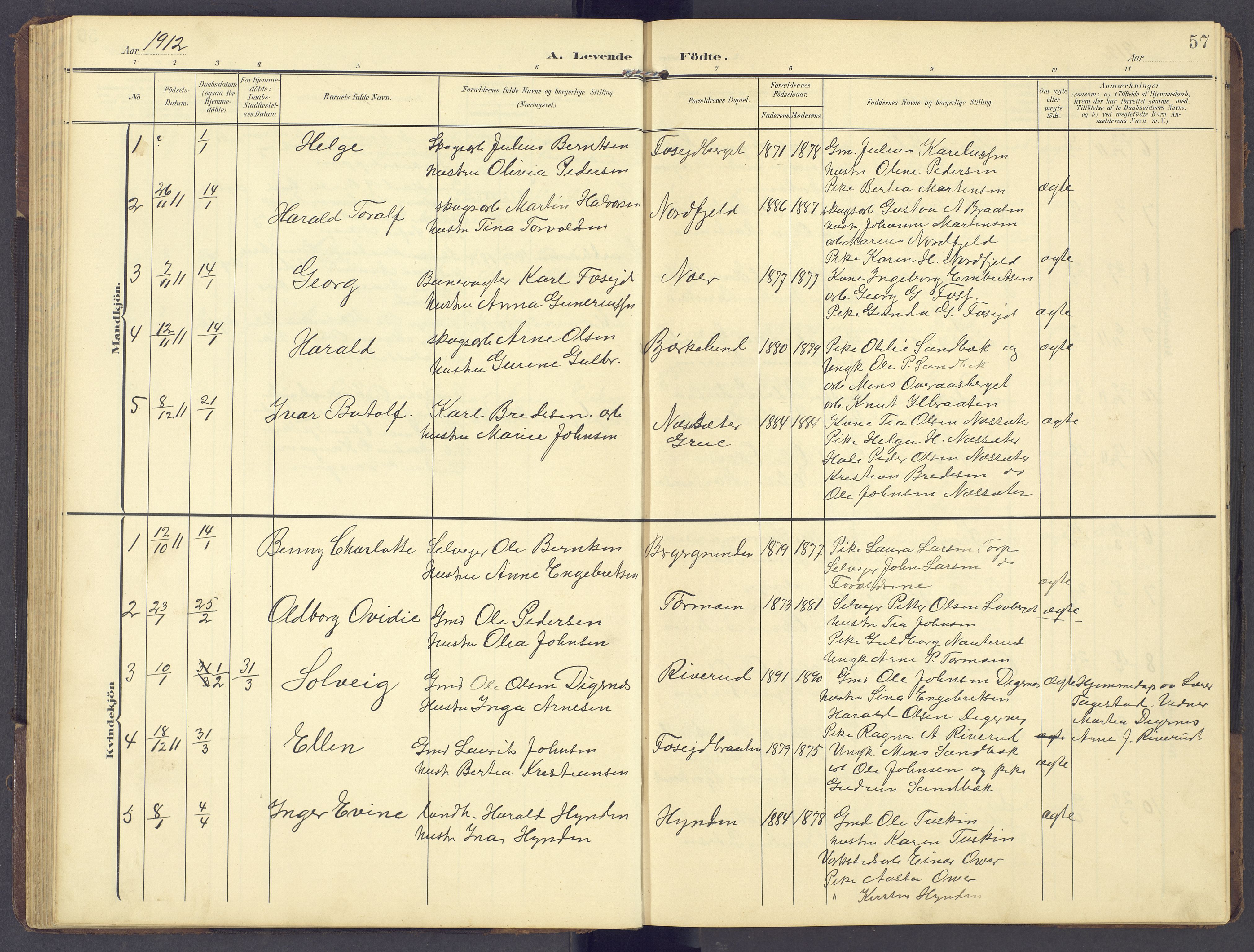 Brandval prestekontor, AV/SAH-PREST-034/H/Ha/Hab/L0003: Klokkerbok nr. 3, 1904-1917, s. 57