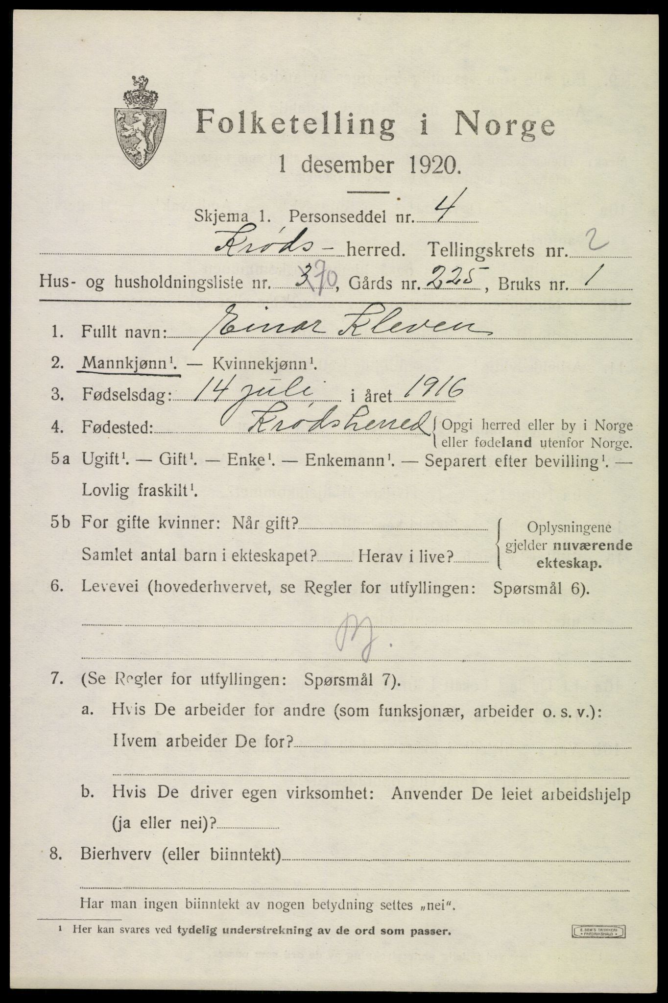 SAKO, Folketelling 1920 for 0622 Krødsherad herred, 1920, s. 3583