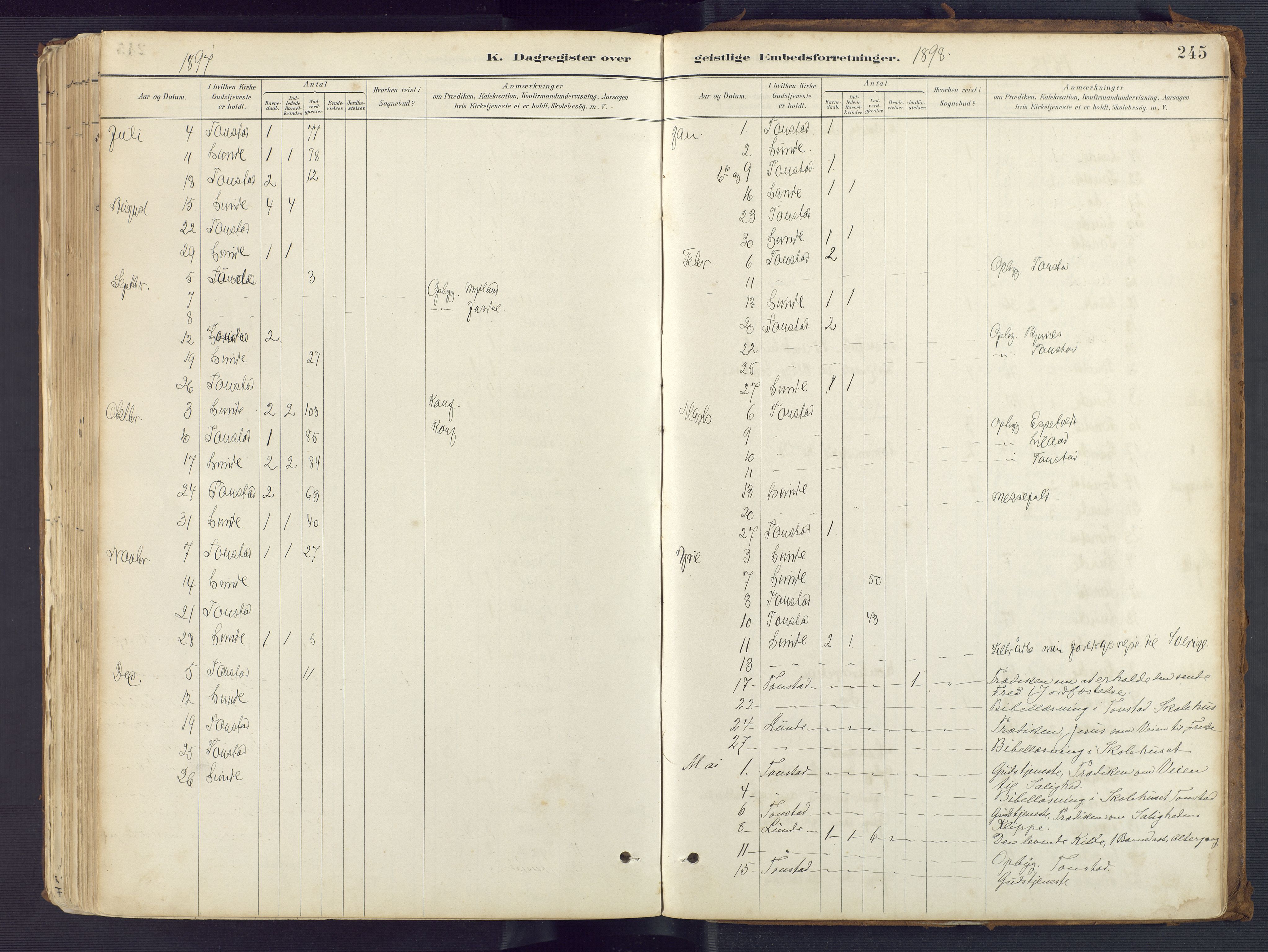 Sirdal sokneprestkontor, SAK/1111-0036/F/Fa/Fab/L0004: Ministerialbok nr. A 4, 1887-1919, s. 245