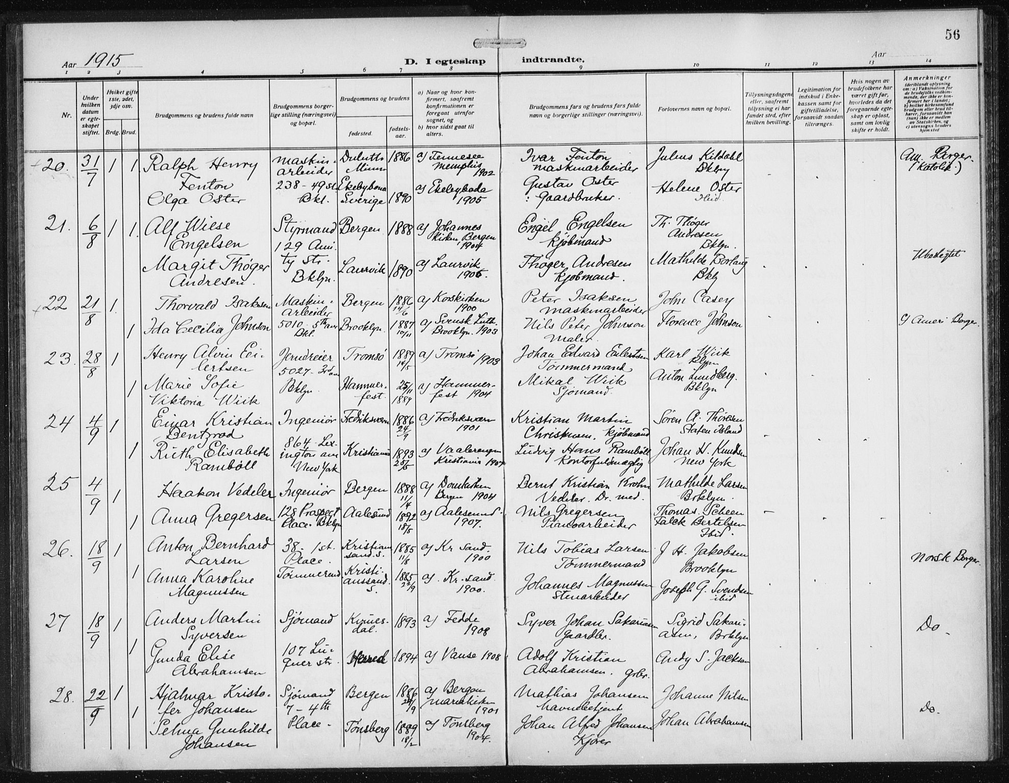Den norske sjømannsmisjon i utlandet/New York, AV/SAB-SAB/PA-0110/H/Ha/L0007: Ministerialbok nr. A 7, 1915-1923, s. 56