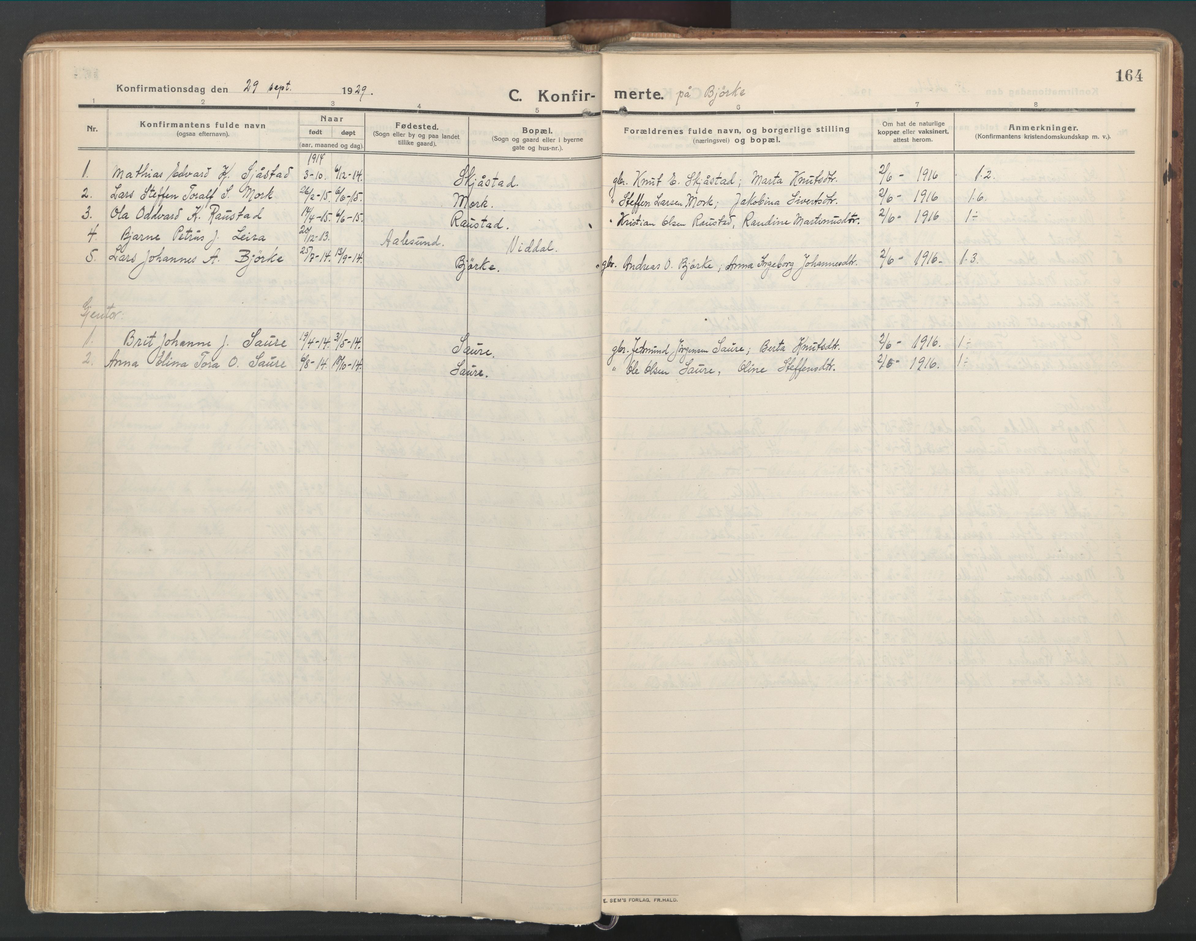 Ministerialprotokoller, klokkerbøker og fødselsregistre - Møre og Romsdal, AV/SAT-A-1454/515/L0212: Ministerialbok nr. 515A08, 1911-1935, s. 164