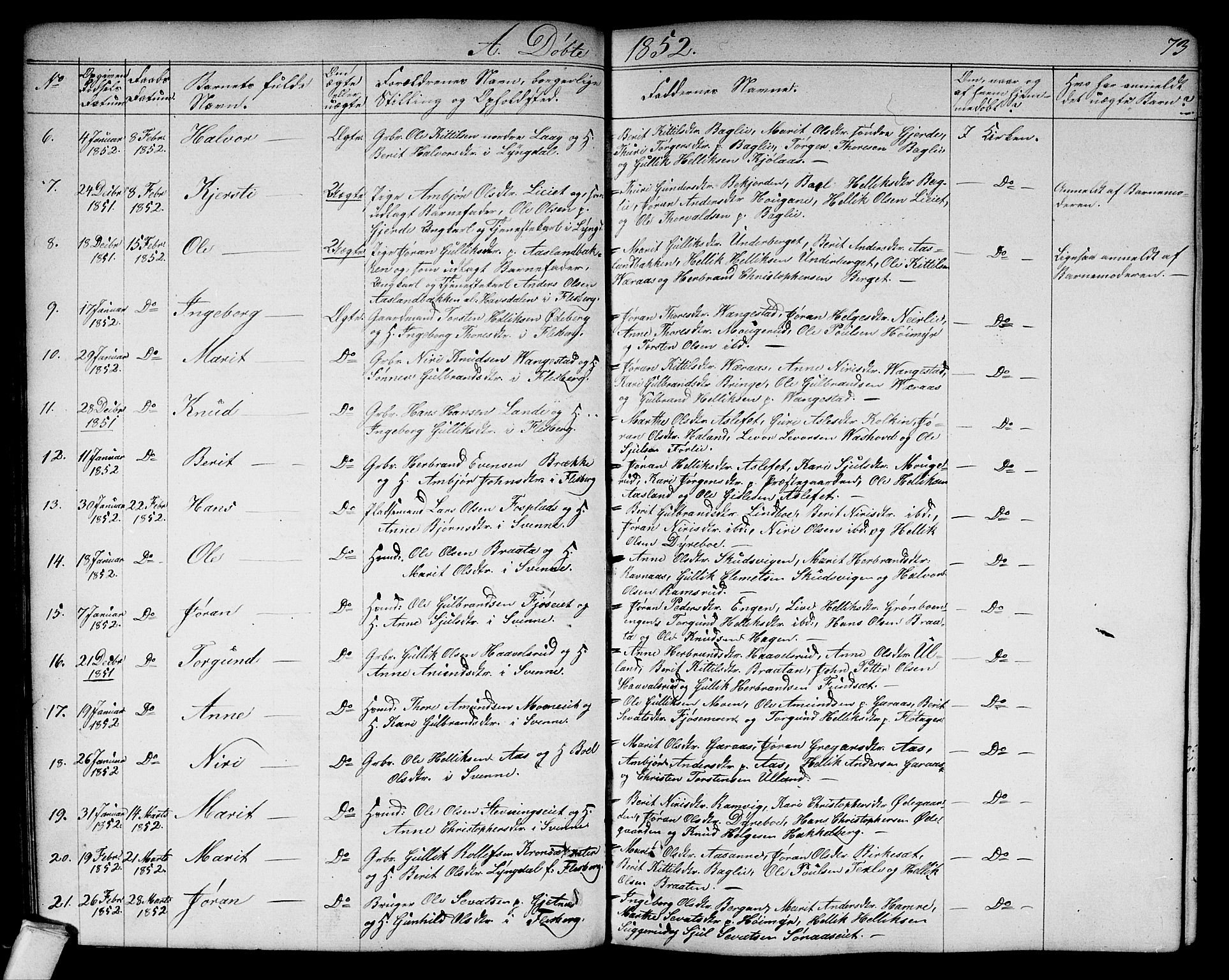Flesberg kirkebøker, AV/SAKO-A-18/G/Ga/L0002: Klokkerbok nr. I 2, 1834-1860, s. 73
