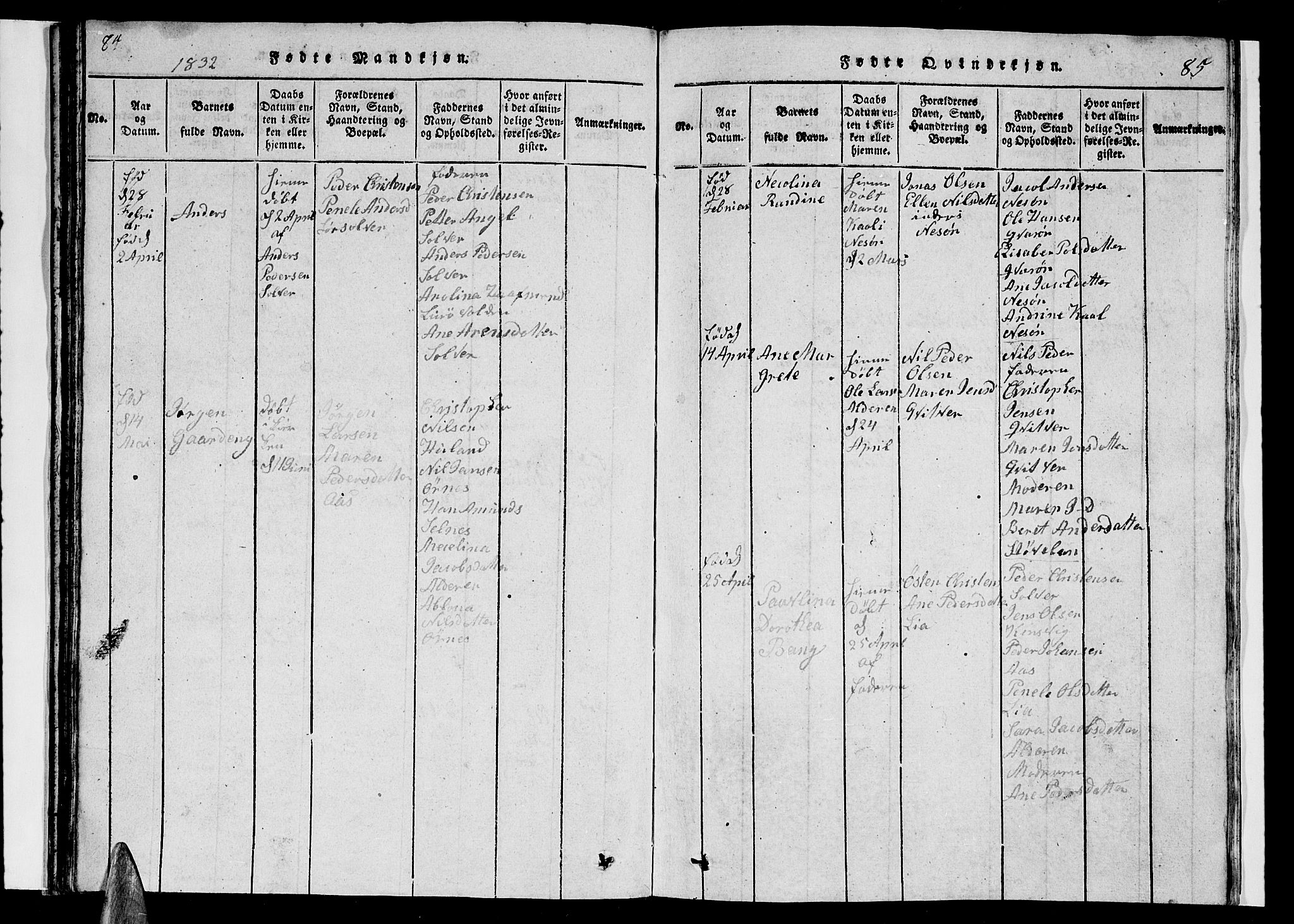 Ministerialprotokoller, klokkerbøker og fødselsregistre - Nordland, AV/SAT-A-1459/839/L0571: Klokkerbok nr. 839C01, 1820-1840, s. 84-85