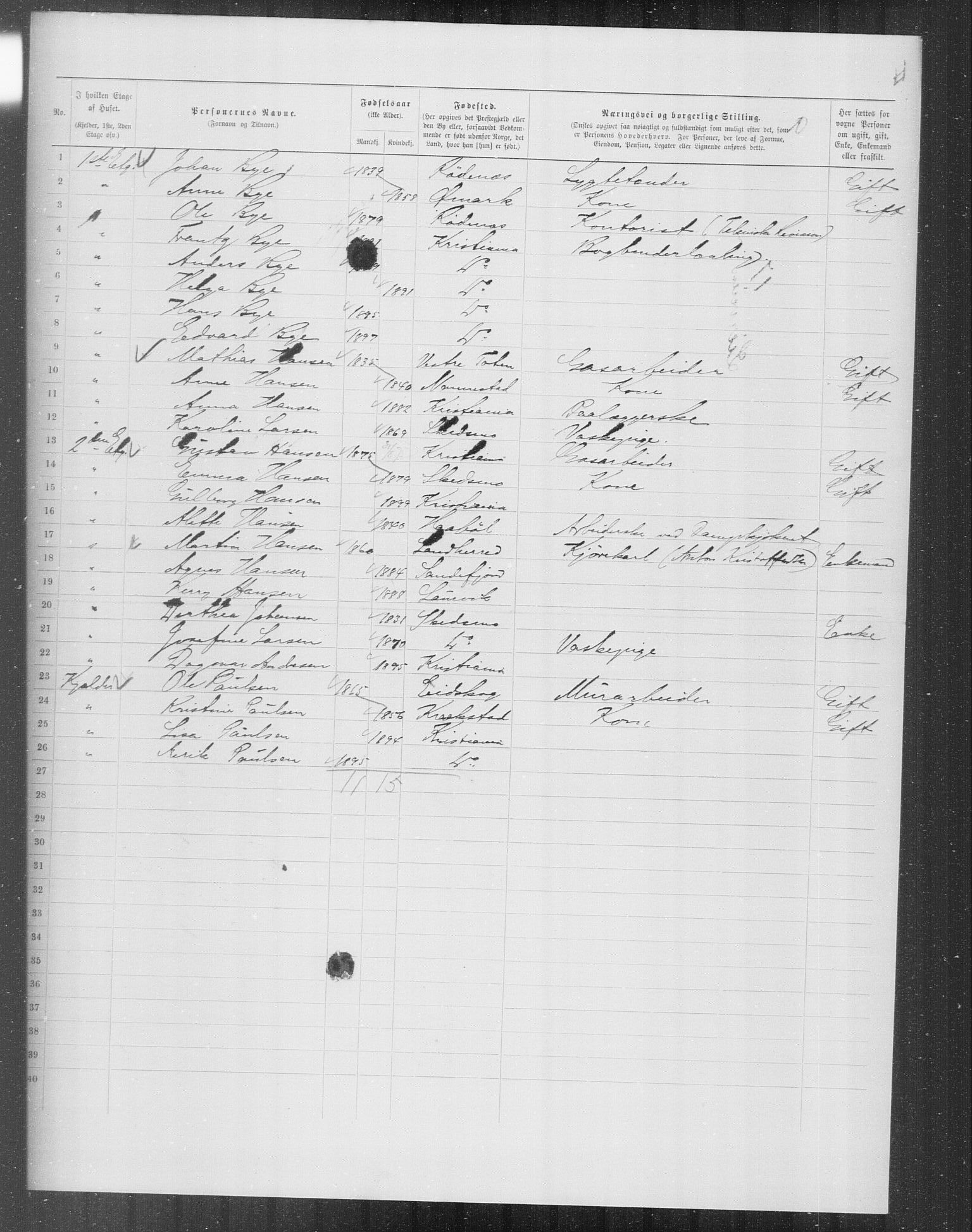 OBA, Kommunal folketelling 31.12.1899 for Kristiania kjøpstad, 1899, s. 7545