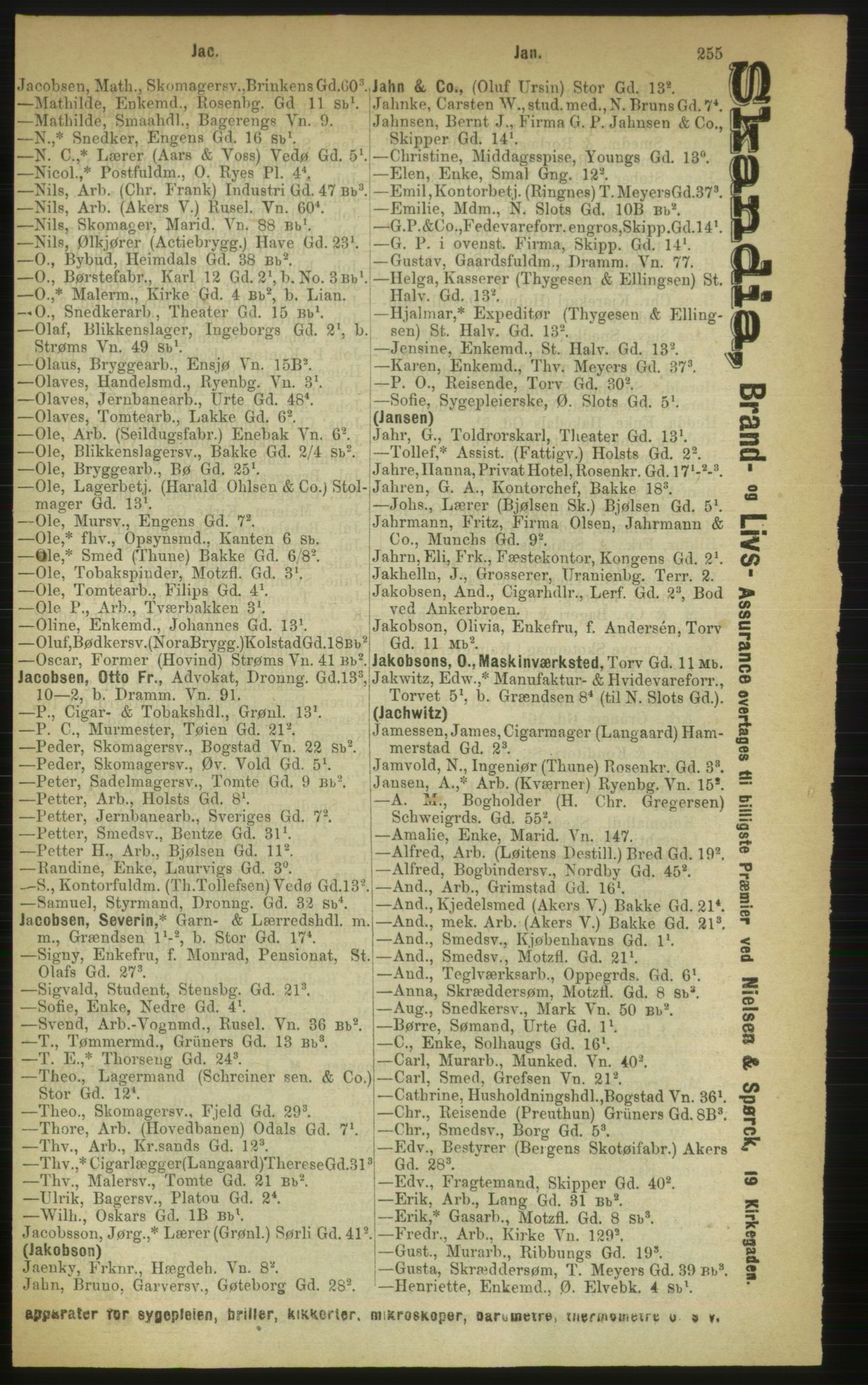 Kristiania/Oslo adressebok, PUBL/-, 1888, s. 255