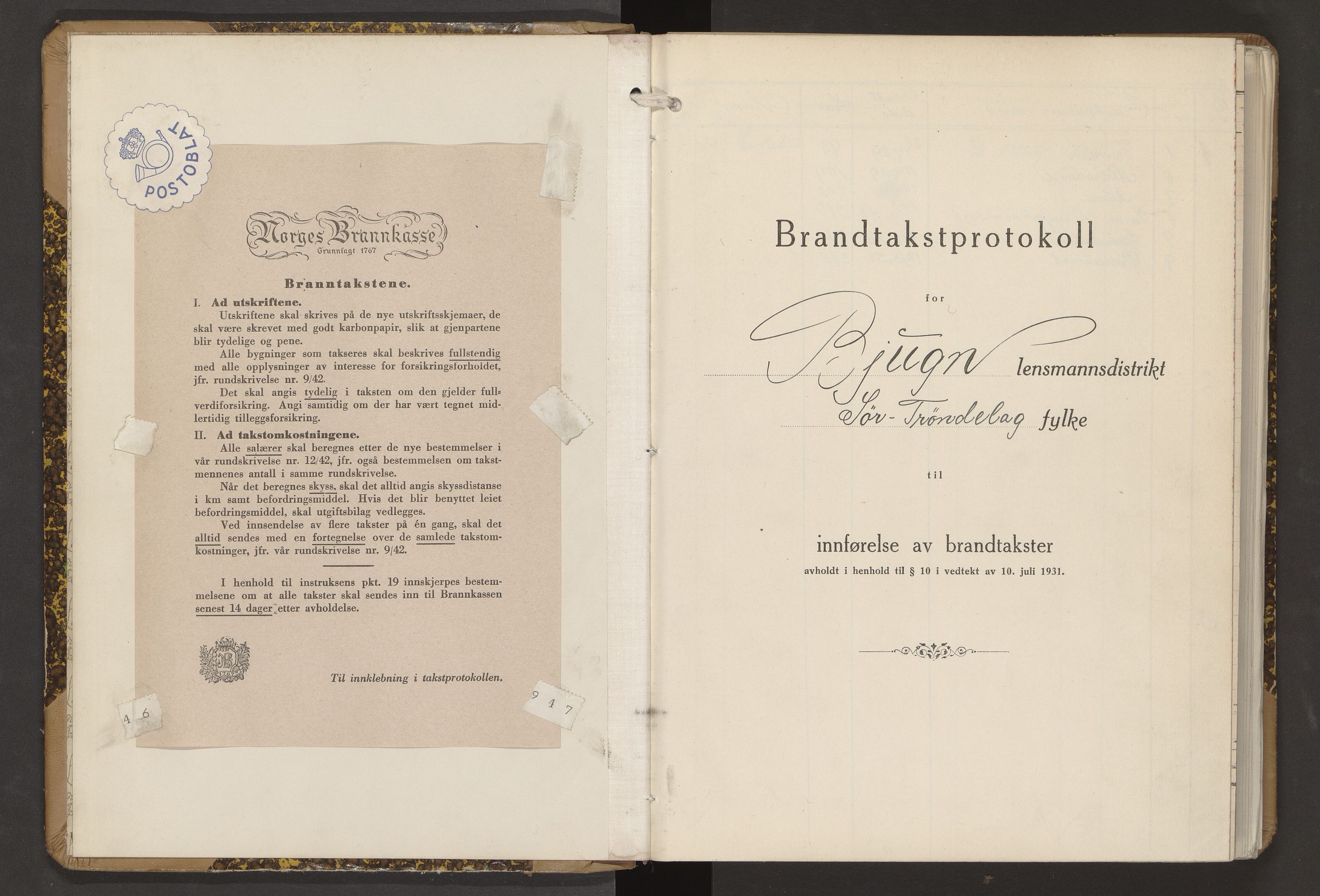Norges Brannkasse Bjugn, SAT/A-5519/Fa/L0005: Branntakstprotokoll med skjema, 1938-1951