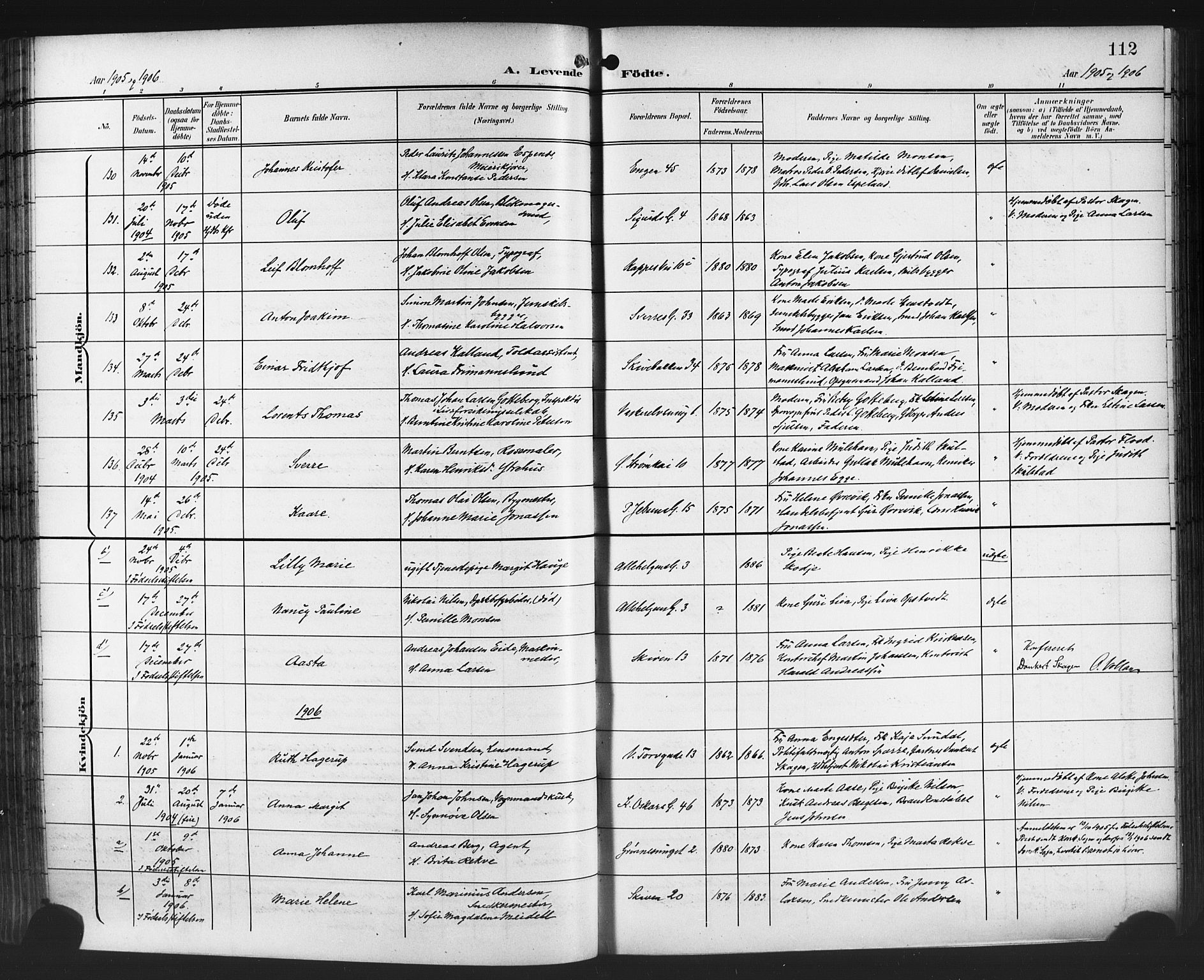 Domkirken sokneprestembete, AV/SAB-A-74801/H/Hab/L0017: Klokkerbok nr. B 10, 1900-1915, s. 112
