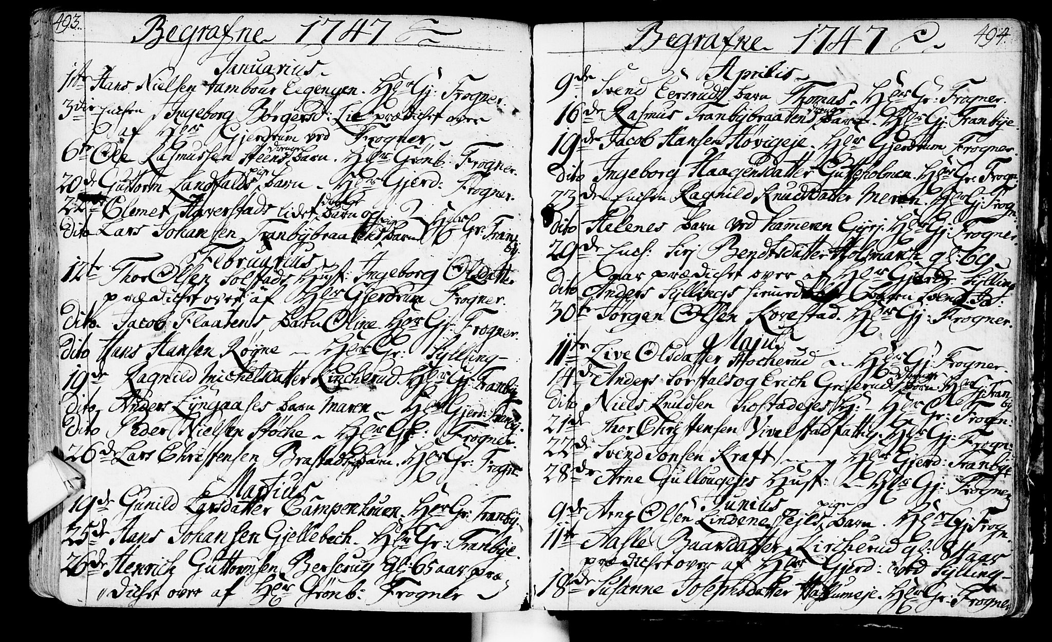 Lier kirkebøker, AV/SAKO-A-230/F/Fa/L0003: Ministerialbok nr. I 3, 1727-1748, s. 493-494