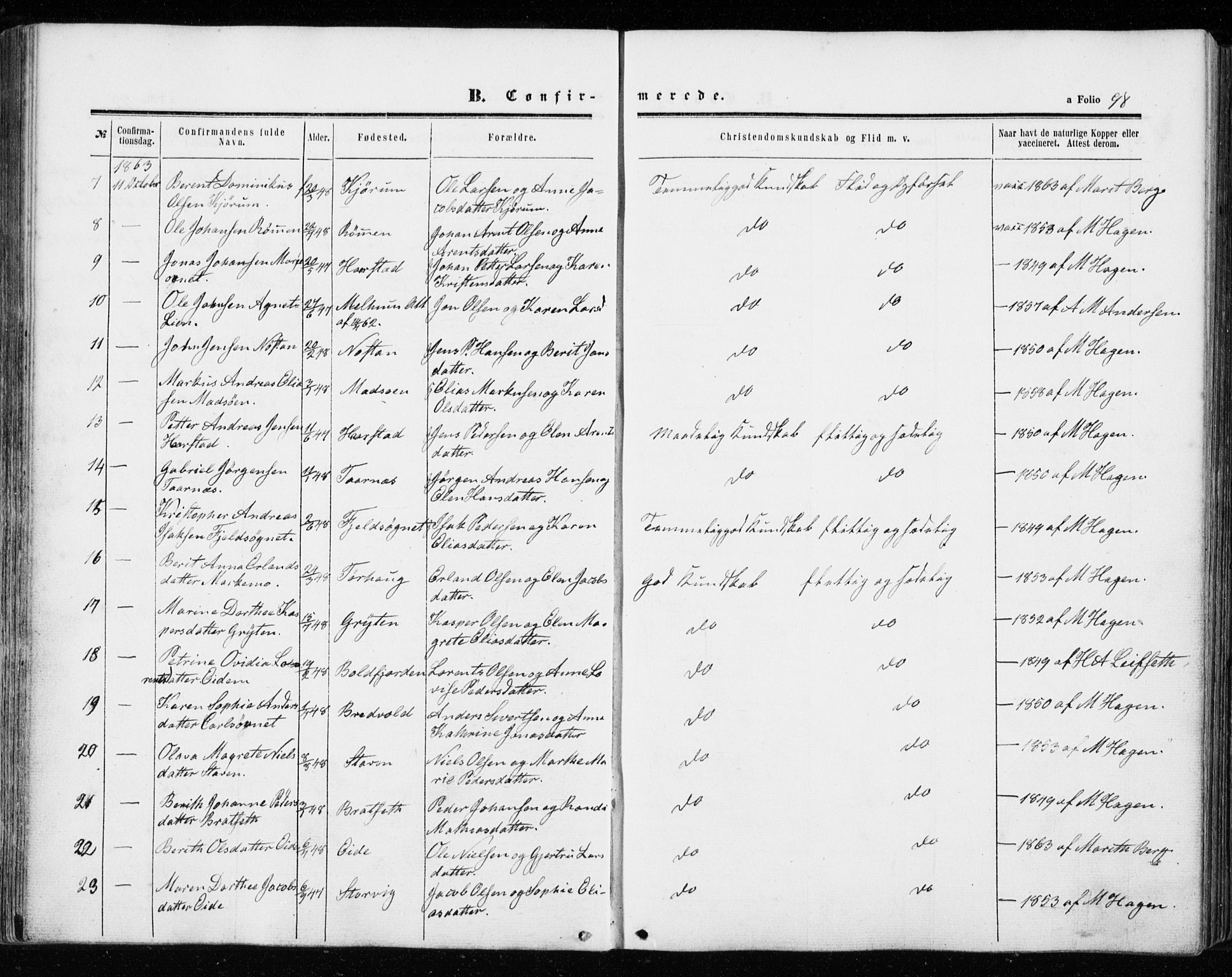 Ministerialprotokoller, klokkerbøker og fødselsregistre - Sør-Trøndelag, SAT/A-1456/655/L0678: Ministerialbok nr. 655A07, 1861-1873, s. 98