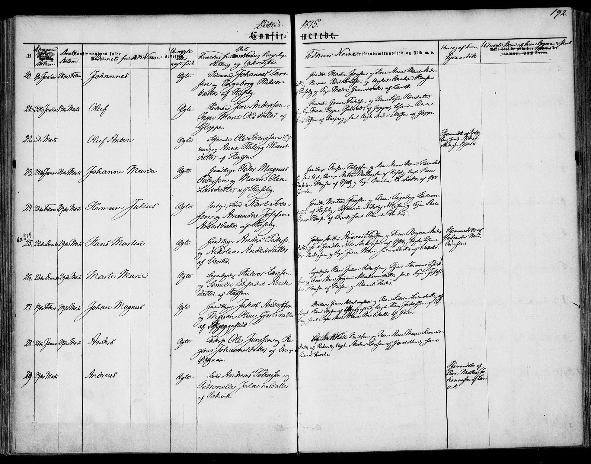 Tjølling kirkebøker, AV/SAKO-A-60/F/Fa/L0007: Ministerialbok nr. 7, 1860-1876, s. 192