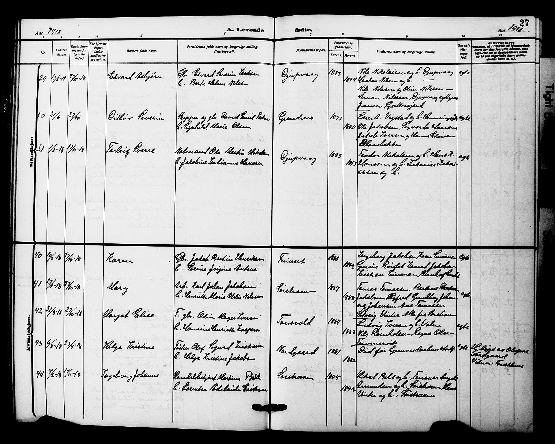 Tranøy sokneprestkontor, AV/SATØ-S-1313/I/Ia/Iab/L0023klokker: Klokkerbok nr. 23, 1913-1928, s. 27