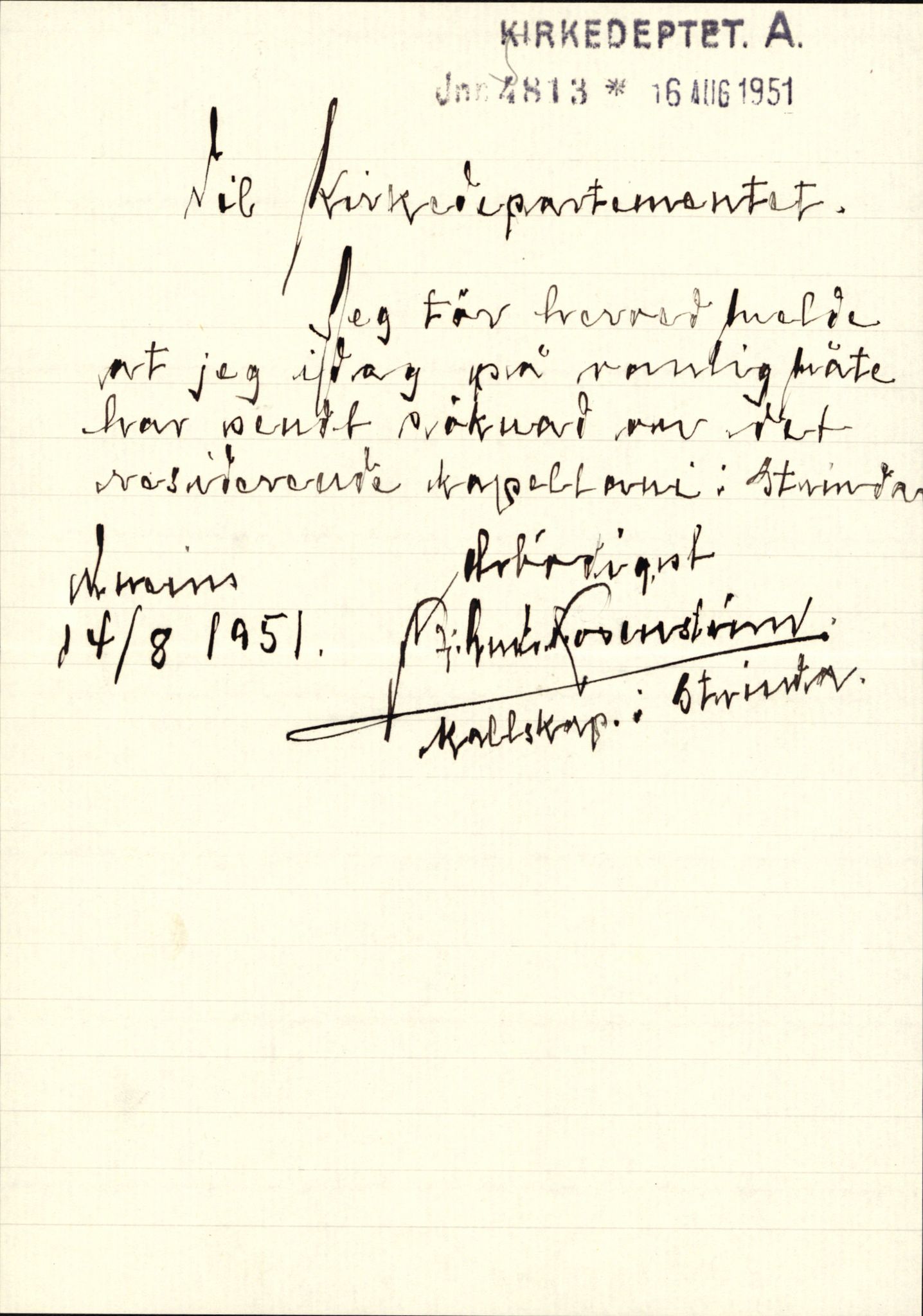 Kirke- og undervisningsdepartementet, Kontoret  for kirke og geistlighet A, RA/S-1007/Dcb/L0147: Embetssøknader. Rosenstrøm - Rummelhof, 1850-1953, s. 33