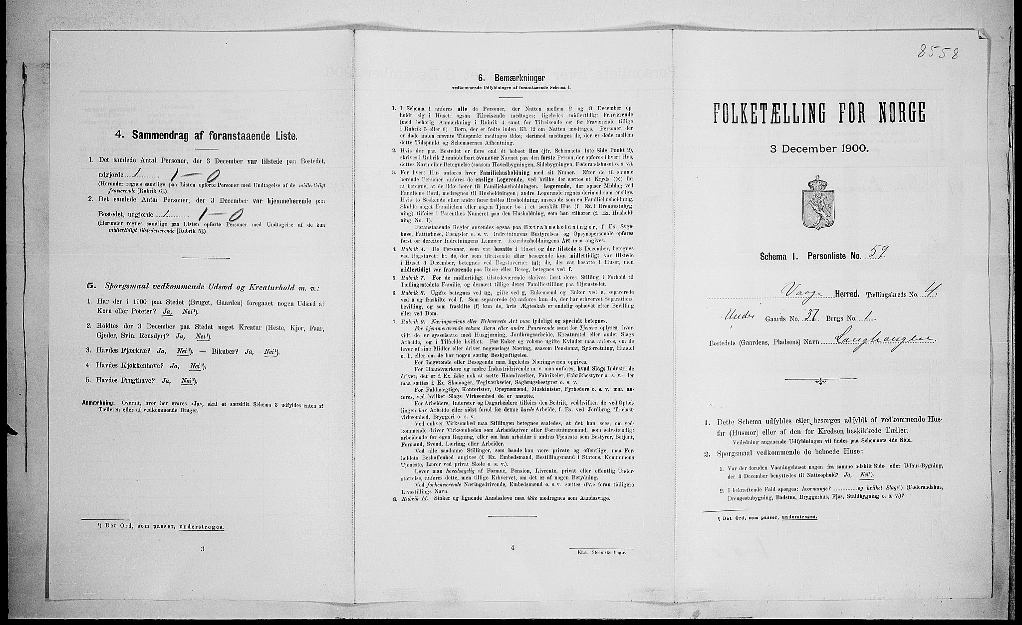 SAH, Folketelling 1900 for 0515 Vågå herred, 1900, s. 874