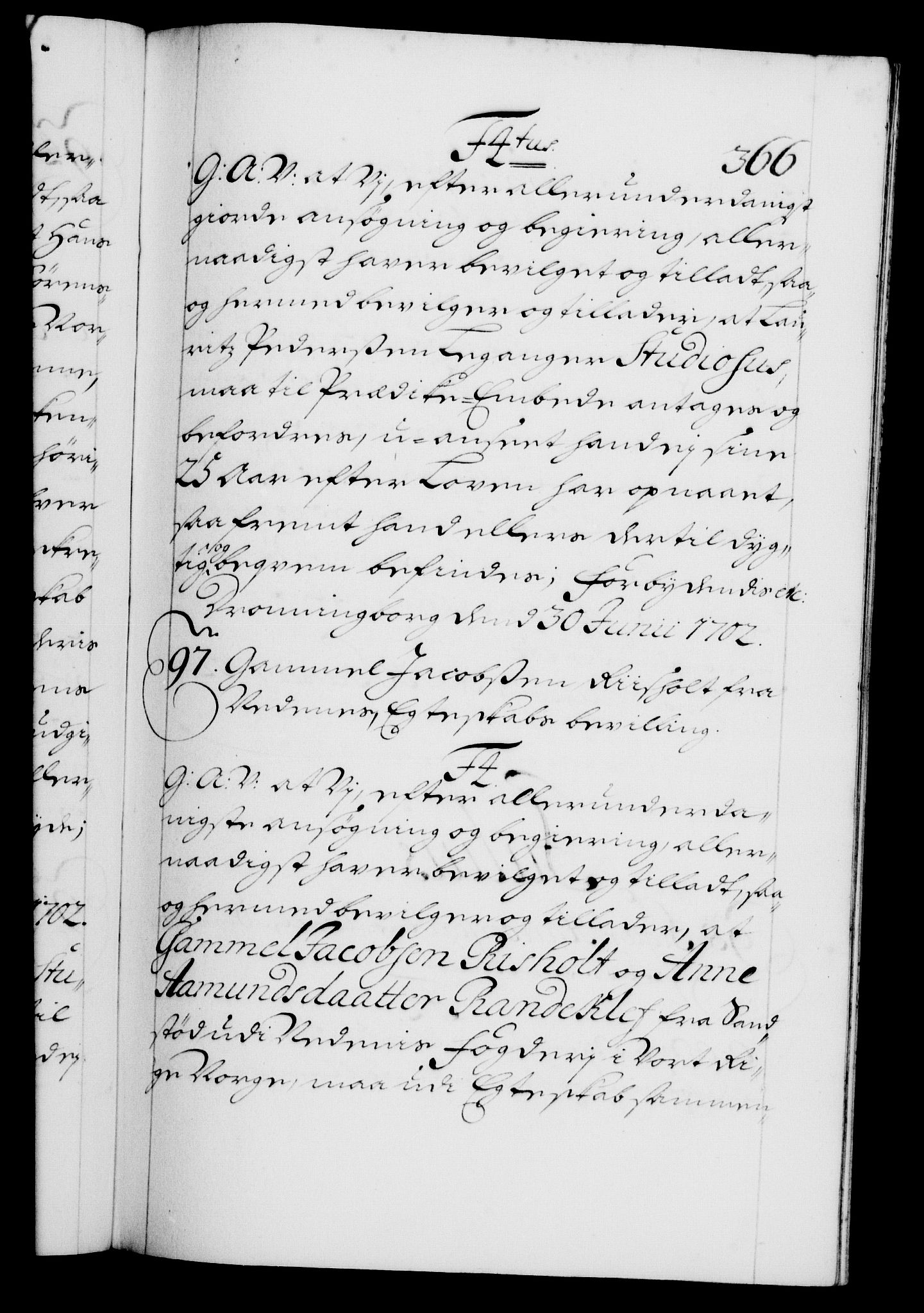 Danske Kanselli 1572-1799, RA/EA-3023/F/Fc/Fca/Fcaa/L0018: Norske registre, 1699-1703, s. 366a