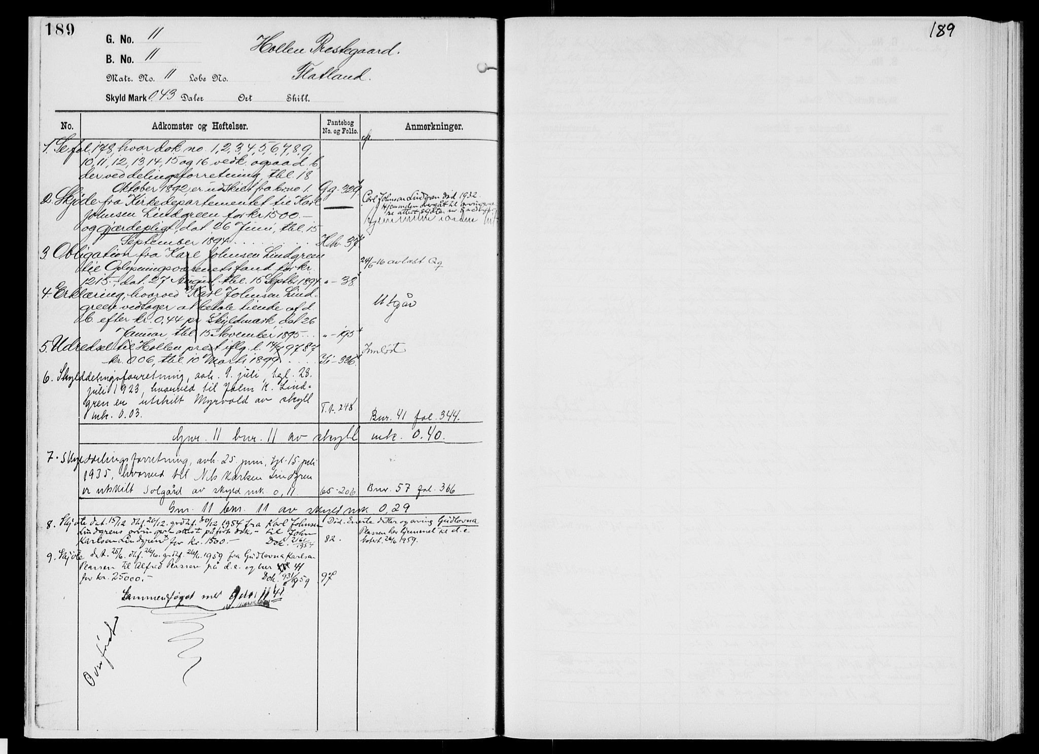 Nedre Telemark sorenskriveri, AV/SAKO-A-135/G/Gb/Gbg/L0001: Panteregister nr. VII 1, s. 189