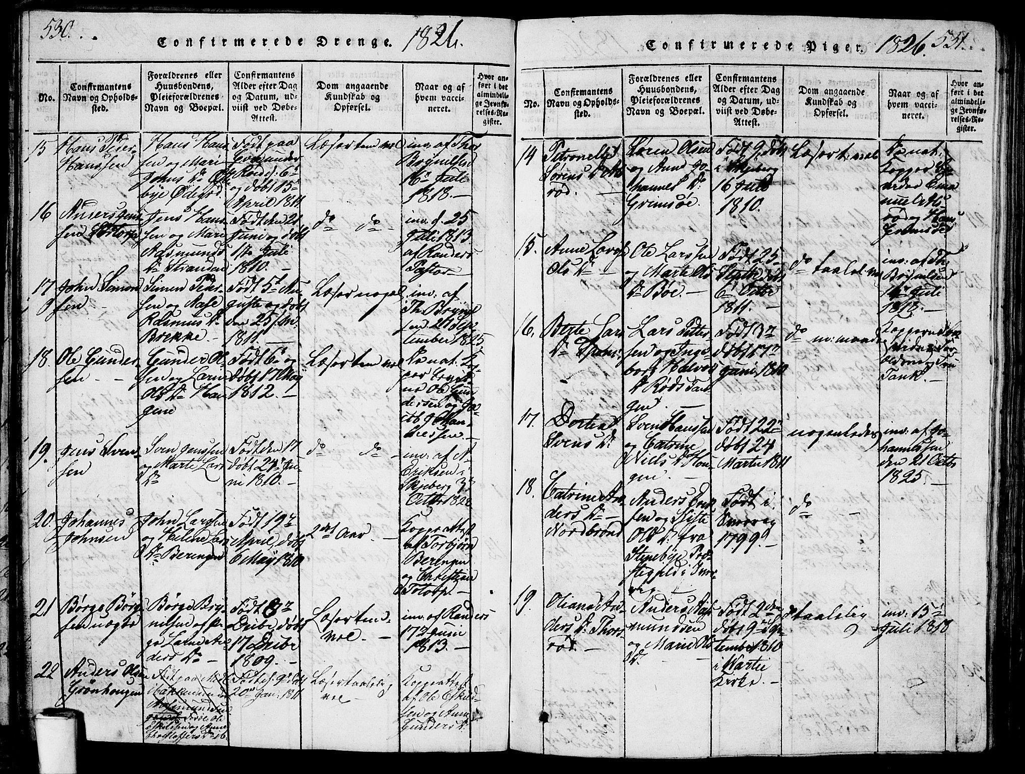 Berg prestekontor Kirkebøker, SAO/A-10902/G/Ga/L0001: Klokkerbok nr. I 1, 1815-1832, s. 530-531