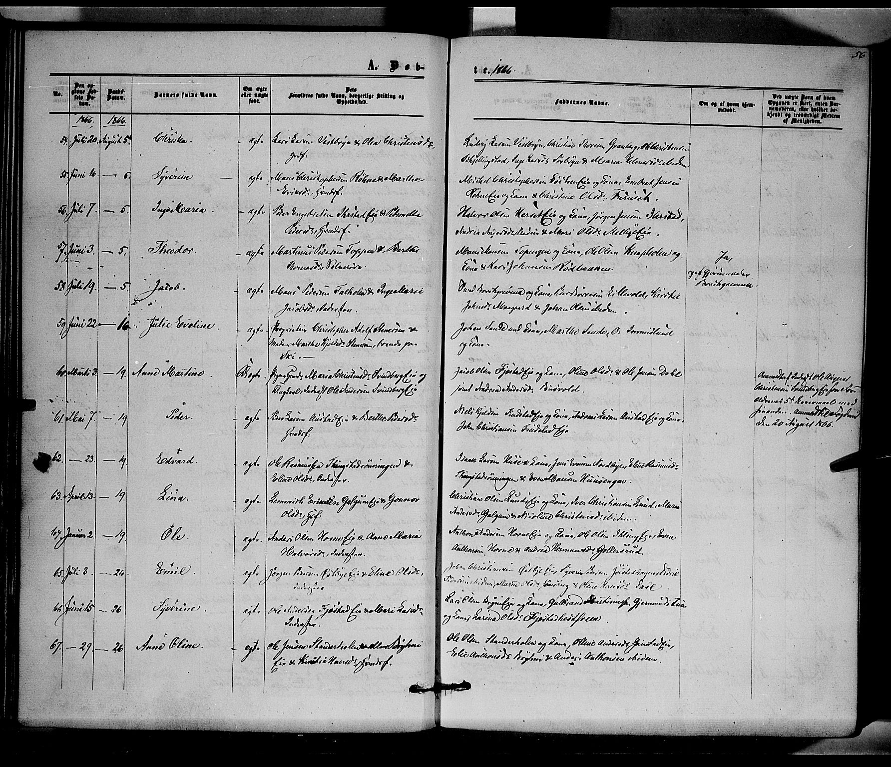 Romedal prestekontor, AV/SAH-PREST-004/K/L0005: Ministerialbok nr. 5, 1862-1874, s. 56