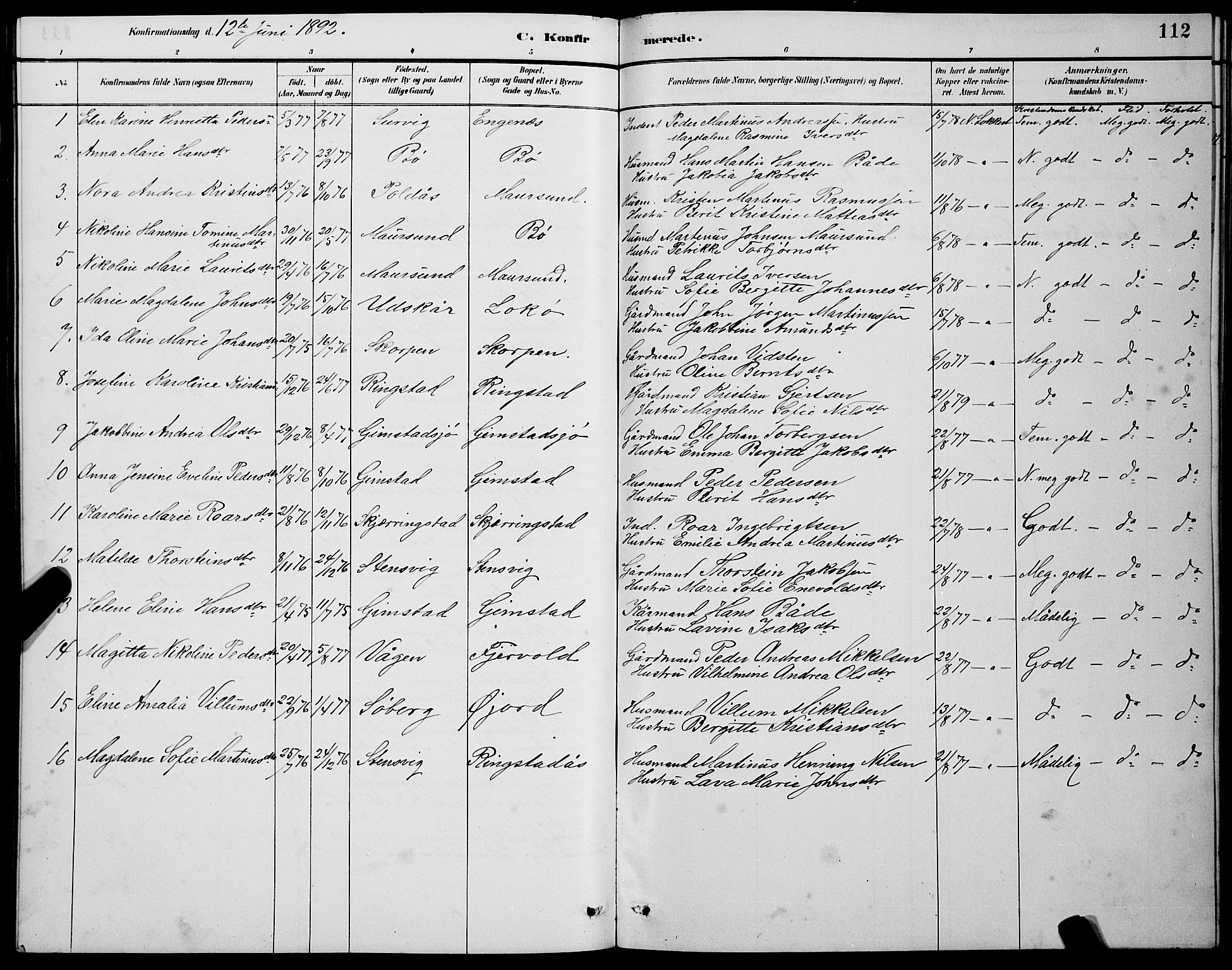 Ministerialprotokoller, klokkerbøker og fødselsregistre - Nordland, AV/SAT-A-1459/891/L1315: Klokkerbok nr. 891C04, 1886-1893, s. 112