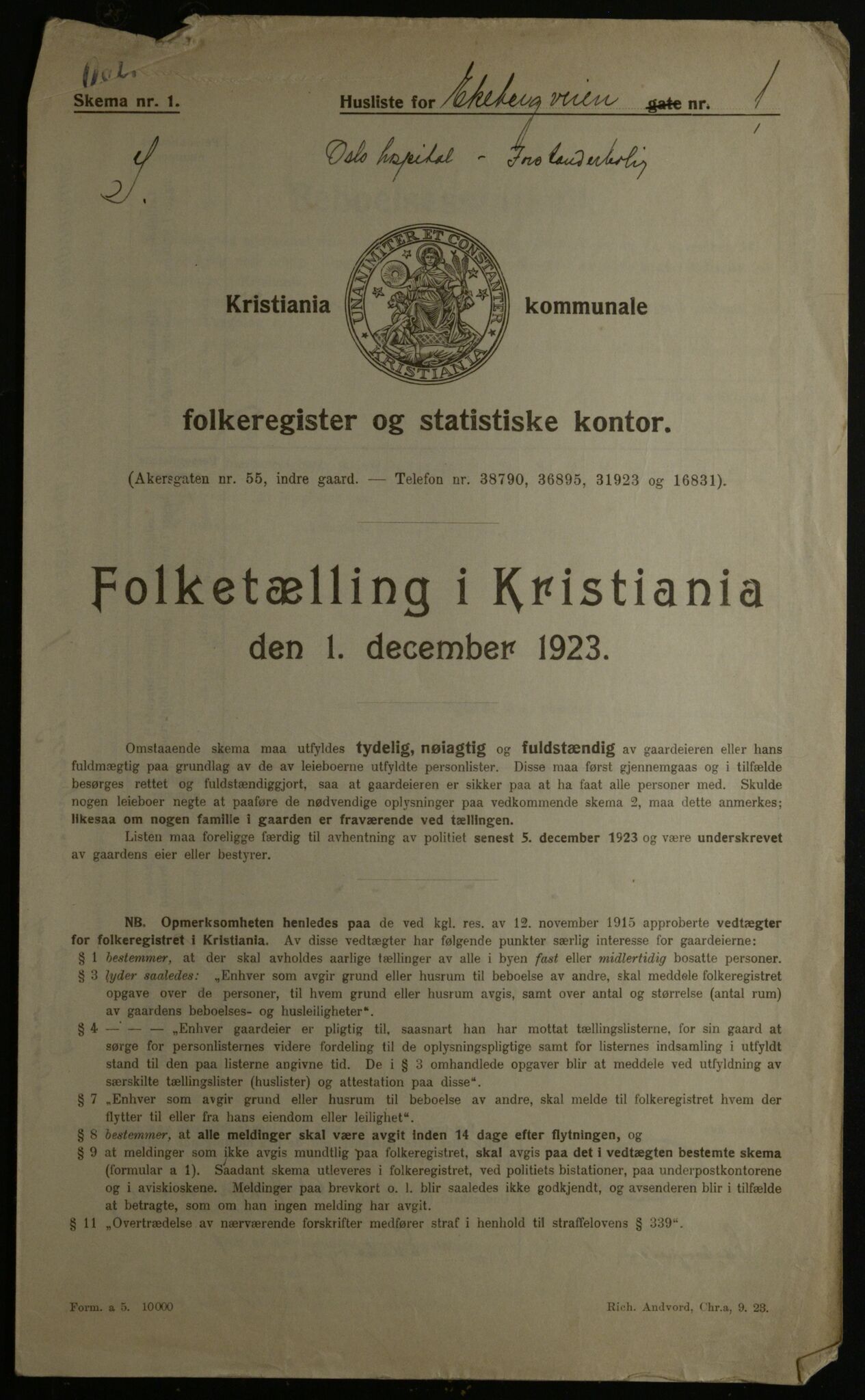 OBA, Kommunal folketelling 1.12.1923 for Kristiania, 1923, s. 22410