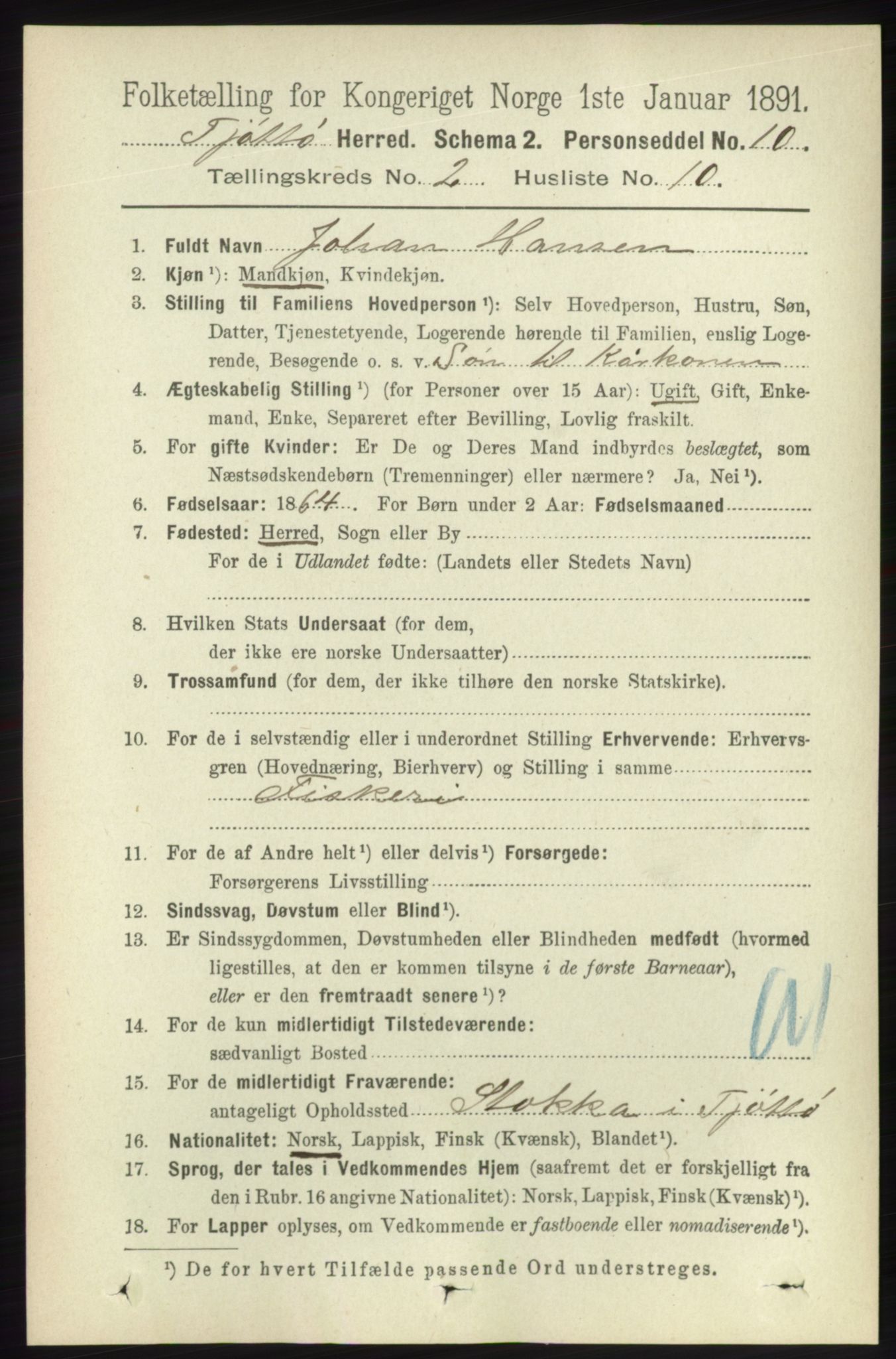 RA, Folketelling 1891 for 1817 Tjøtta herred, 1891, s. 958