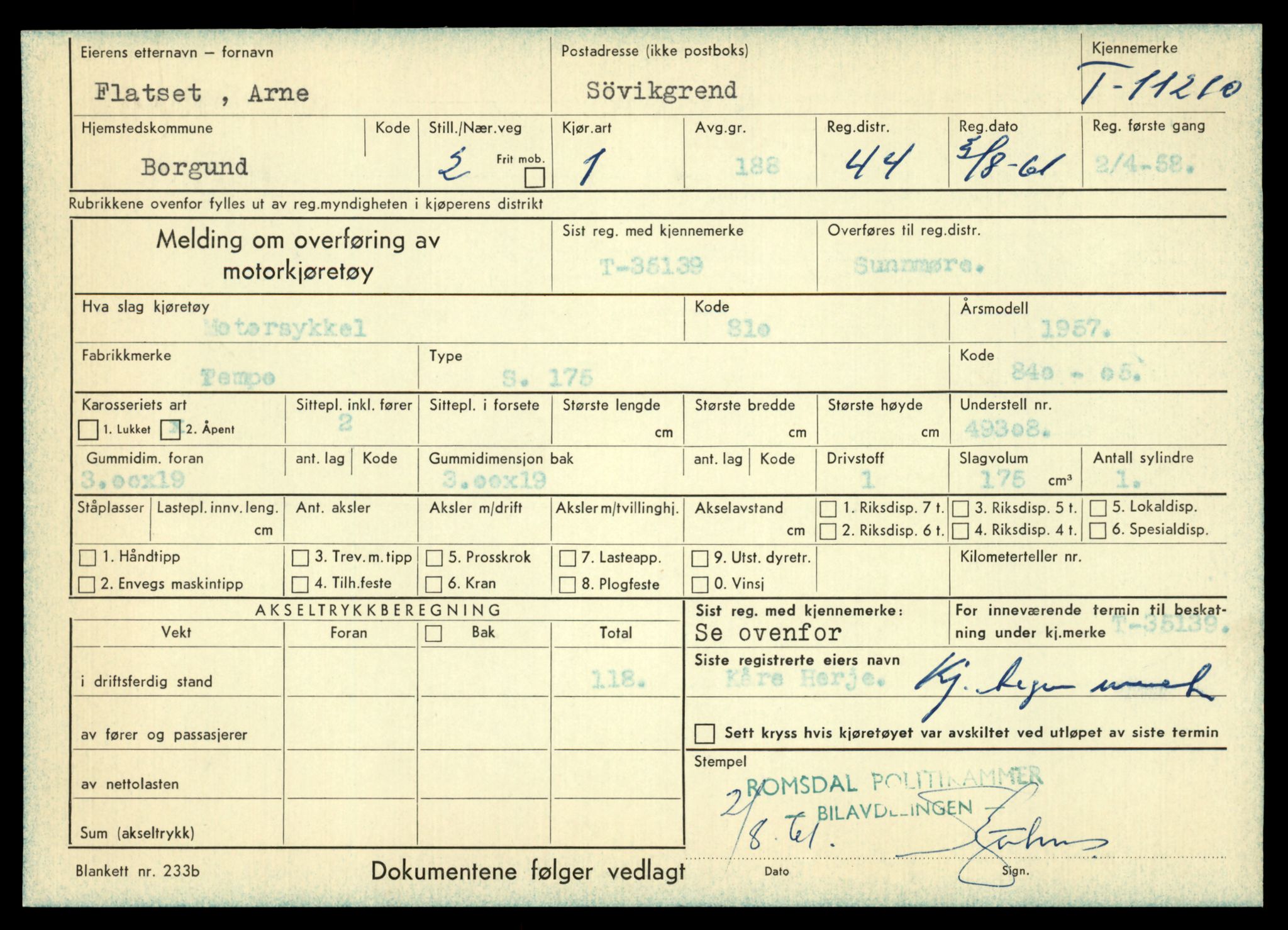 Møre og Romsdal vegkontor - Ålesund trafikkstasjon, SAT/A-4099/F/Fe/L0027: Registreringskort for kjøretøy T 11161 - T 11289, 1927-1998, s. 1241