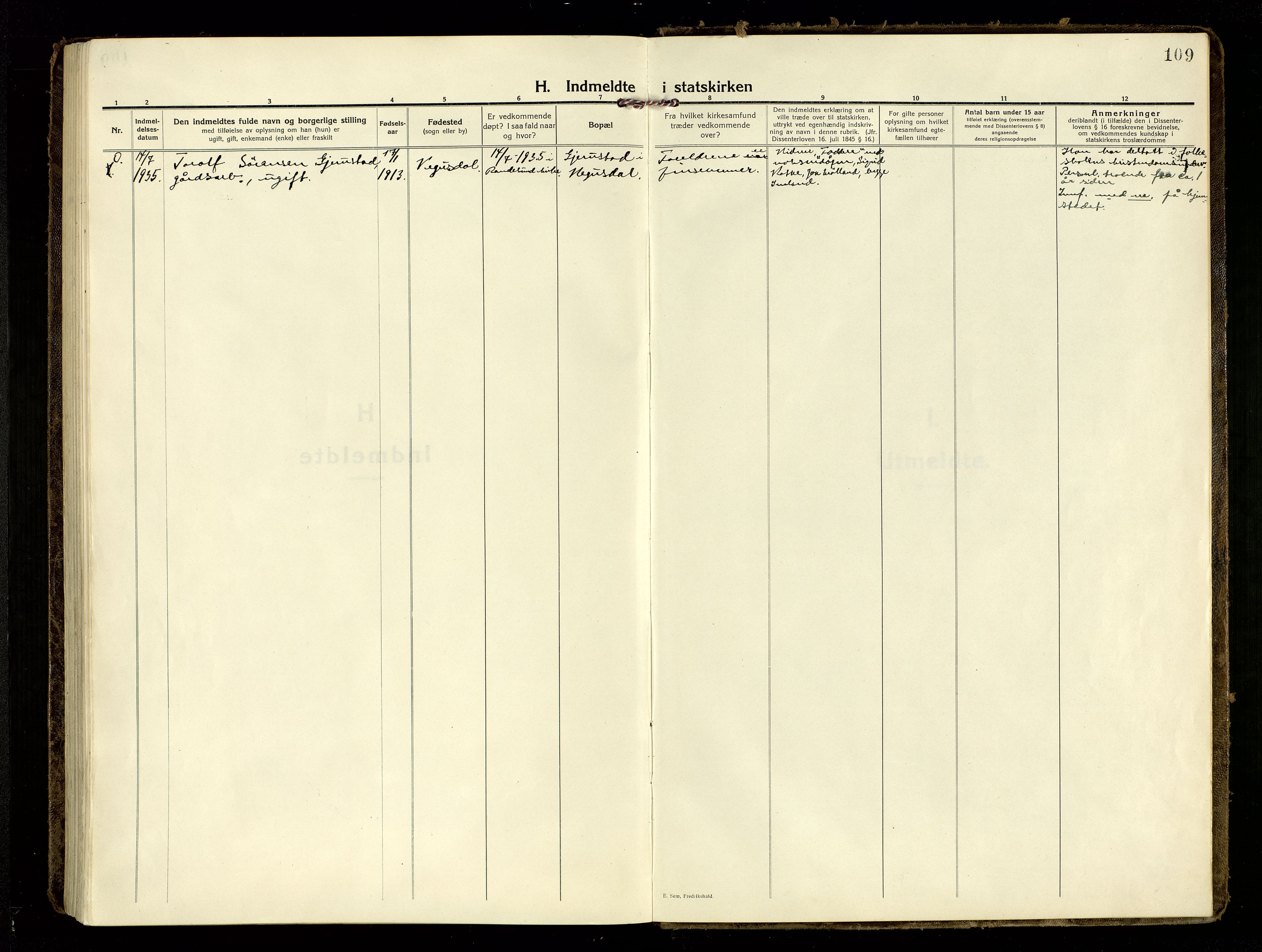 Oddernes sokneprestkontor, AV/SAK-1111-0033/F/Fa/Fab/L0004: Ministerialbok nr. A 4, 1916-1935, s. 109