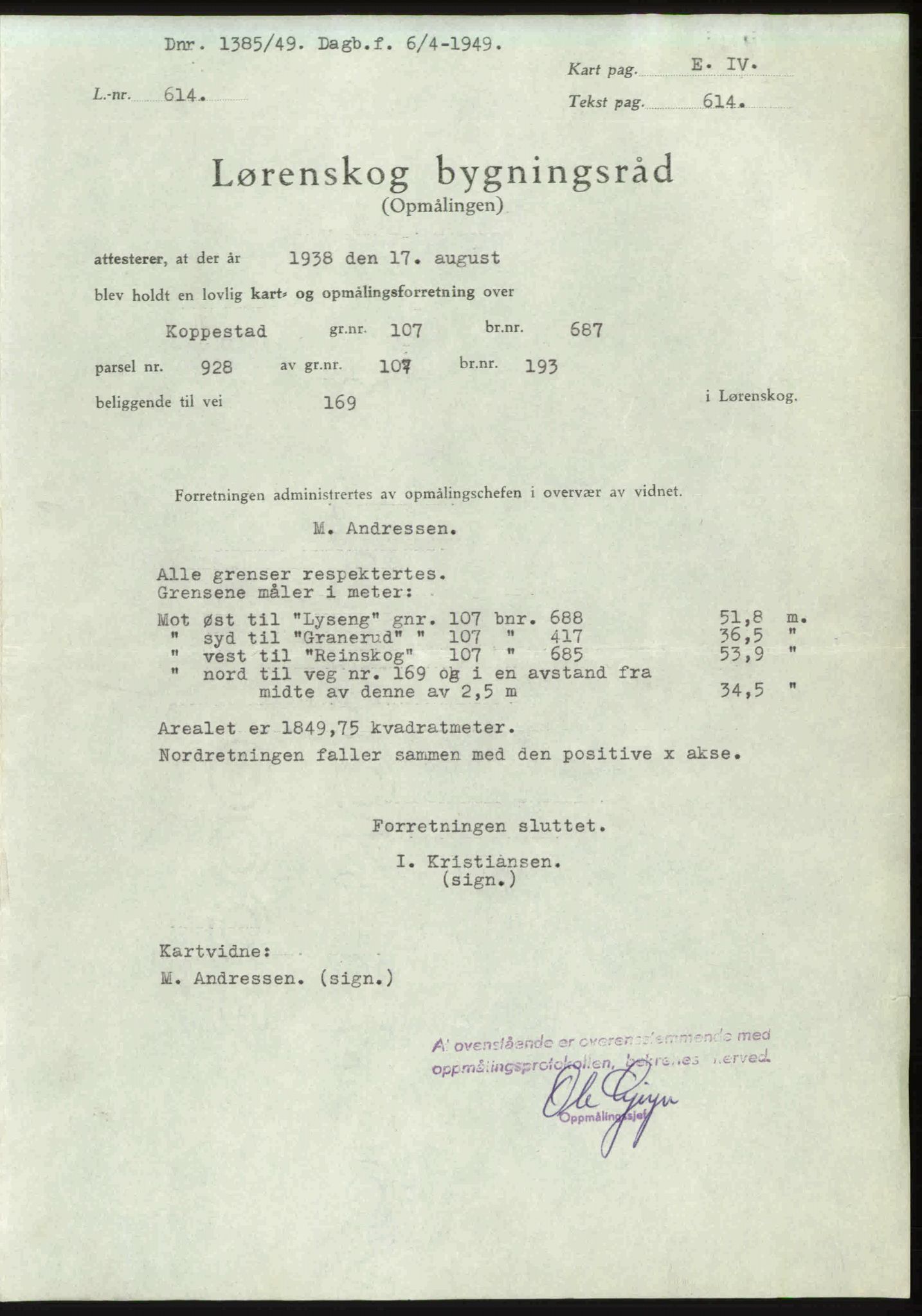 Nedre Romerike sorenskriveri, SAO/A-10469/G/Gb/Gbd/L0025: Pantebok nr. 25, 1949-1949, Dagboknr: 1385/1949