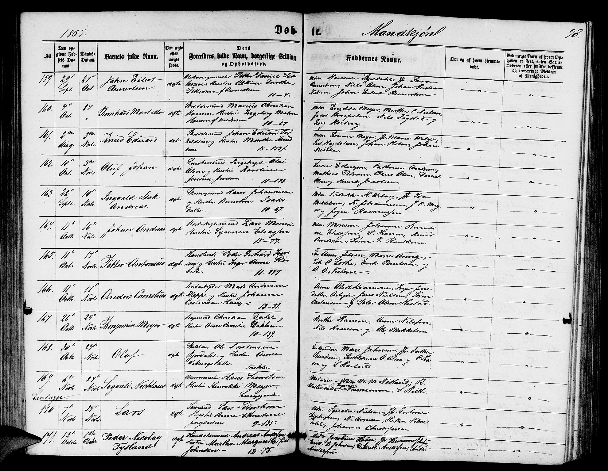 Domkirken sokneprestembete, AV/SAB-A-74801/H/Hab/L0012: Klokkerbok nr. B 5, 1862-1869, s. 98